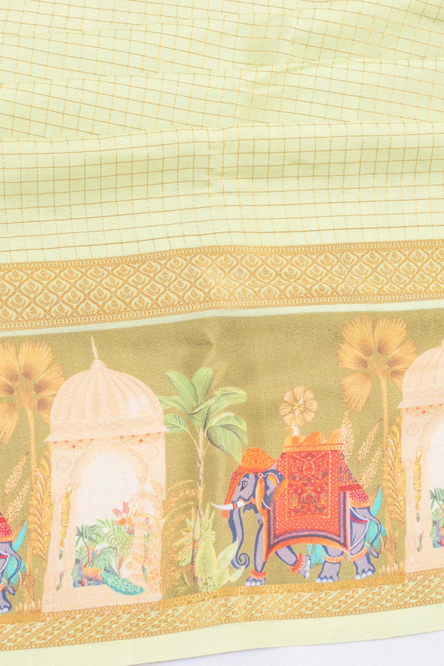 Mysore Silk Checks Pista Green Saree