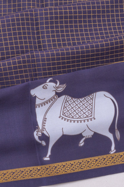 Mysore Silk Checks Dark Blue Saree With Pichwai Border