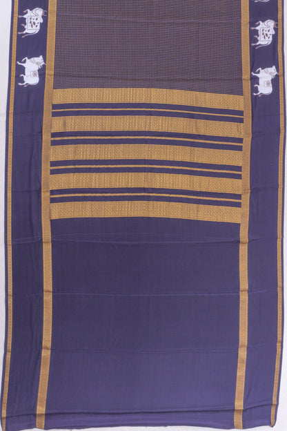 Mysore Silk Checks Dark Blue Saree With Pichwai Border