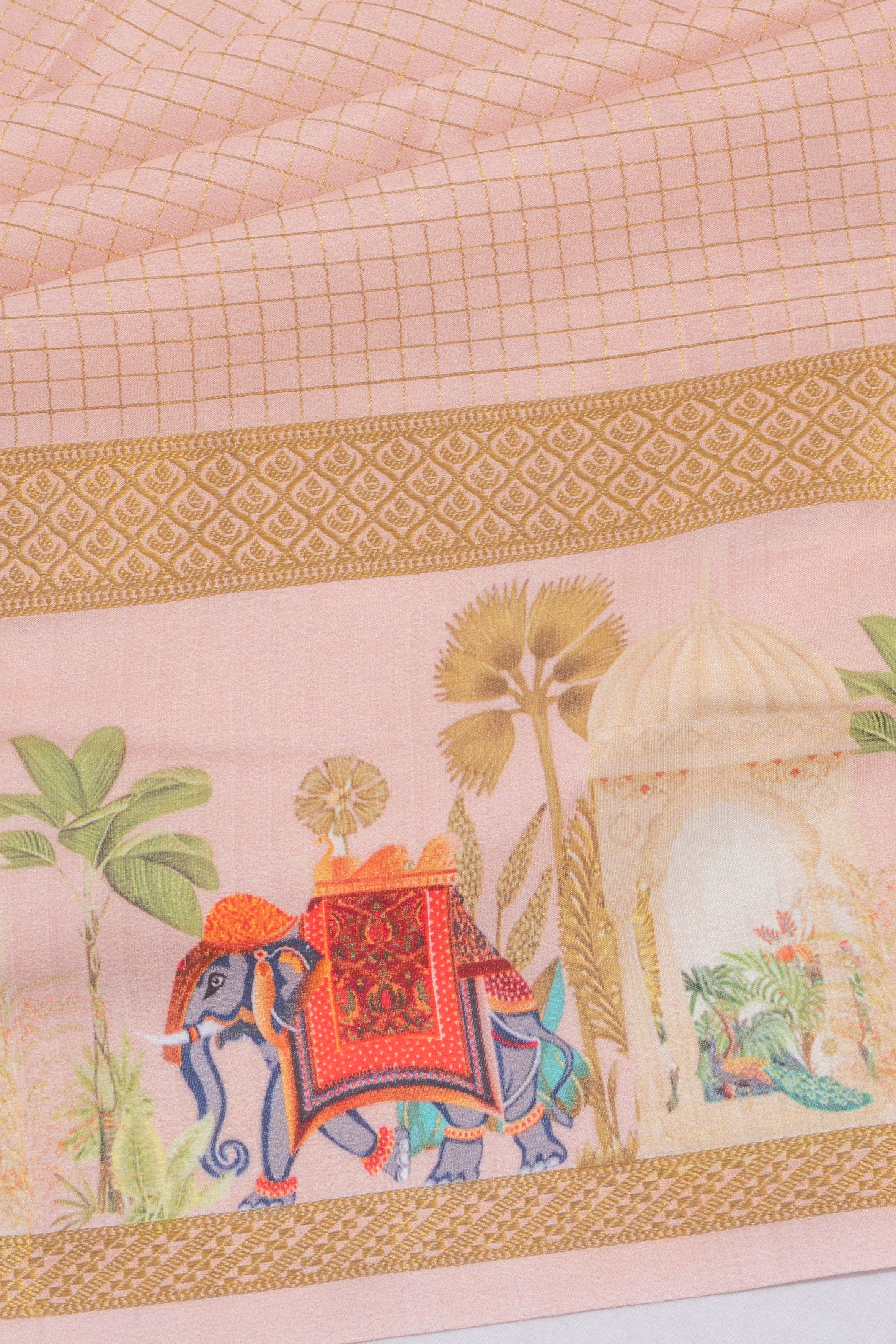 Mysore Silk Checks Baby Pink Saree