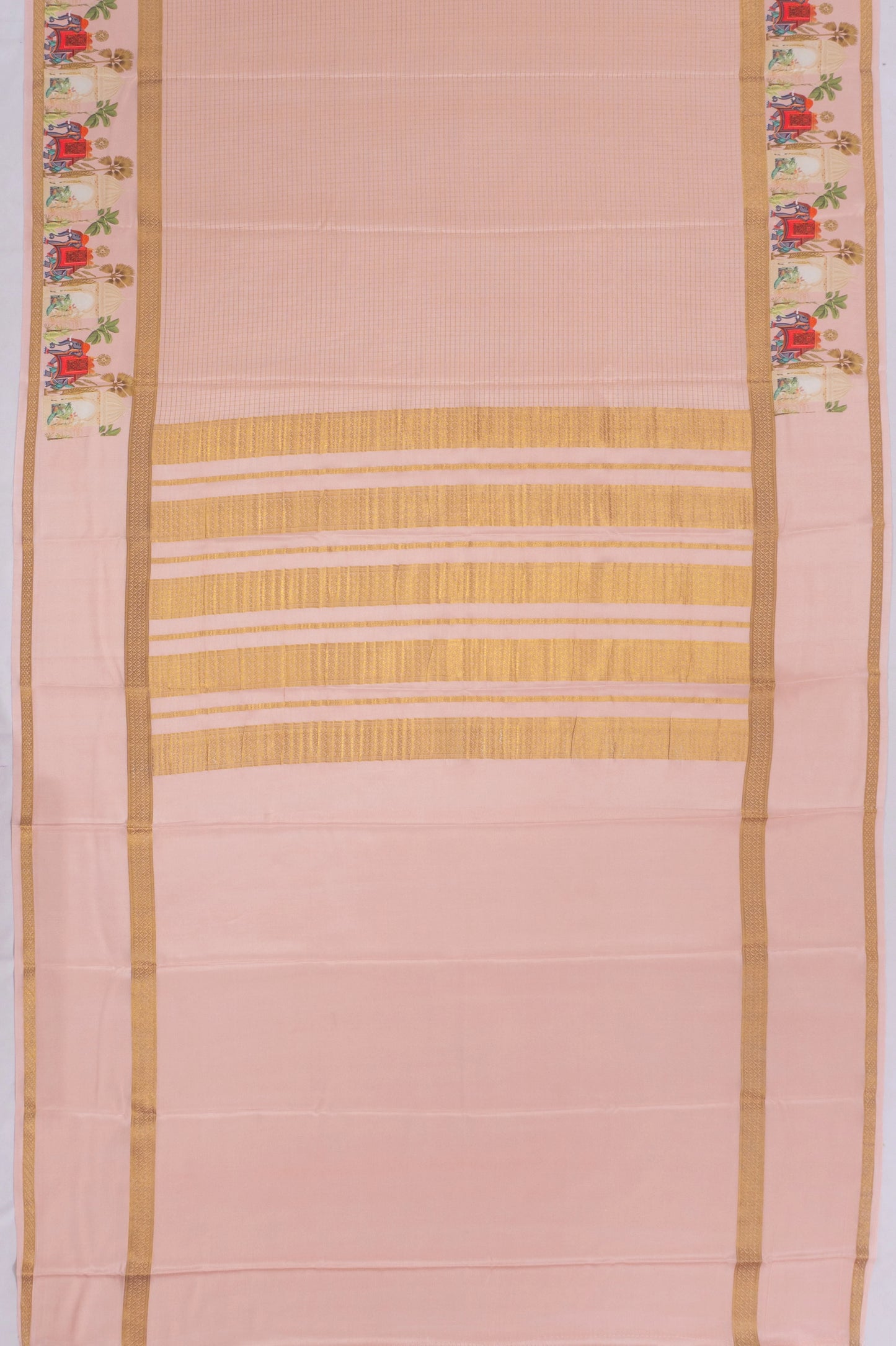 Mysore Silk Checks Baby Pink Saree