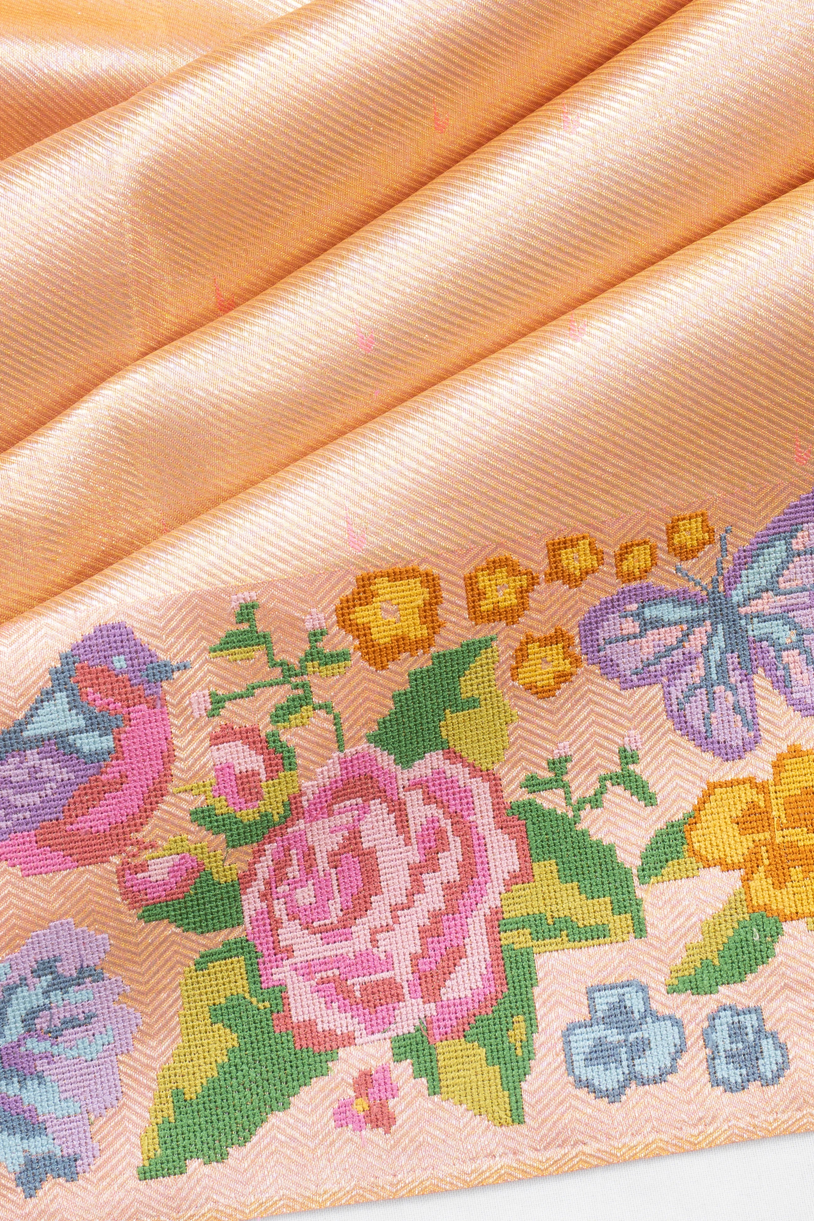 Kanchipuram Silk Tissue Brocade And Butta Pink Saree With Embroidery Border