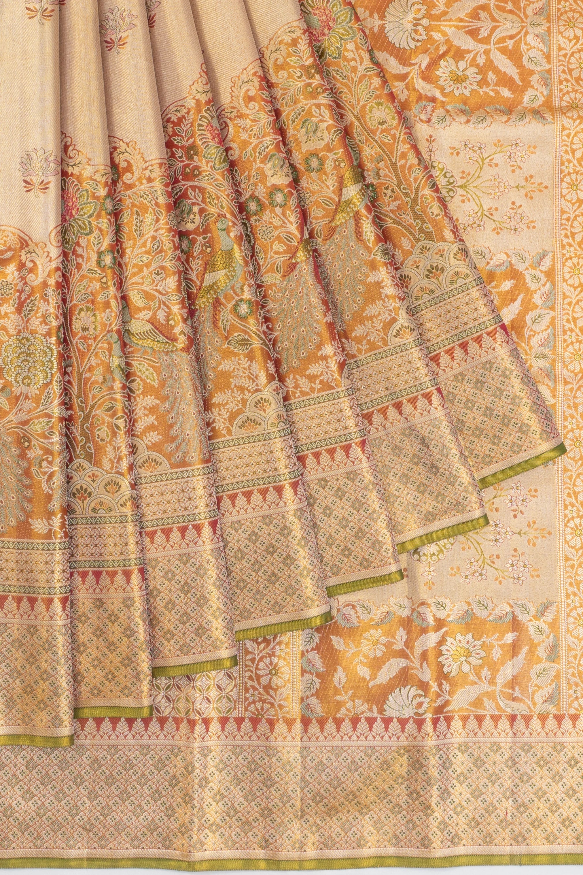 Kanchipuram Silk Tissue Butta Gold Saree