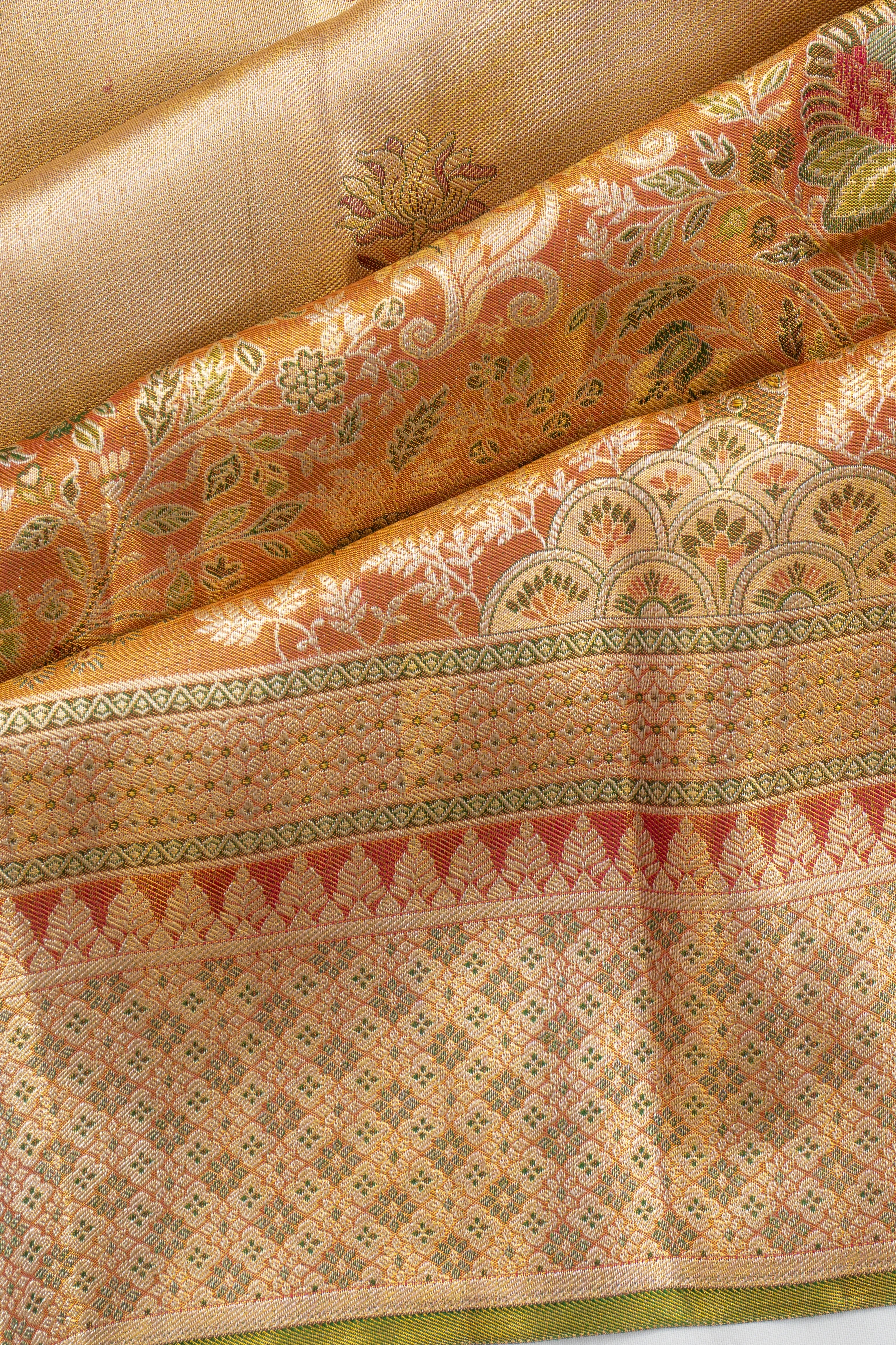 Kanchipuram Silk Tissue Butta Gold Saree