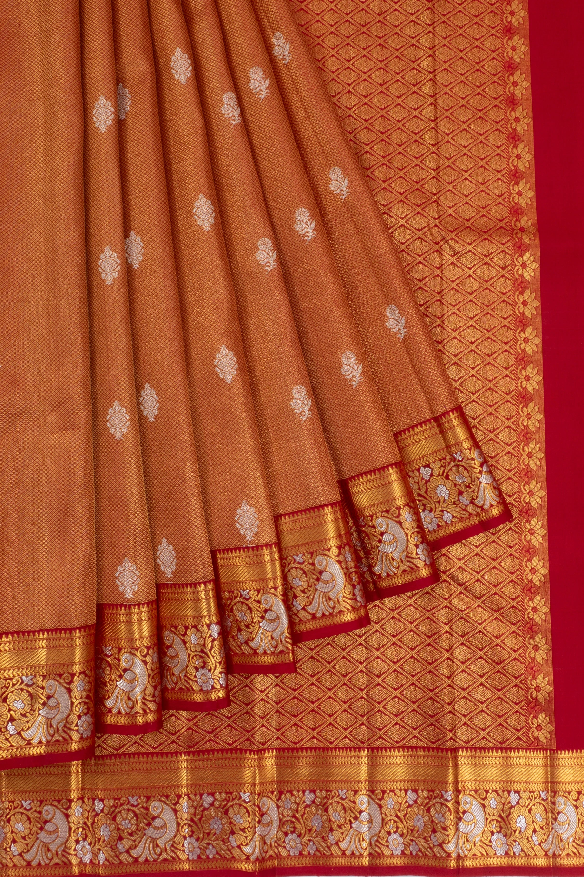 Kanchipuram Silk Brocade And Butta Red Saree