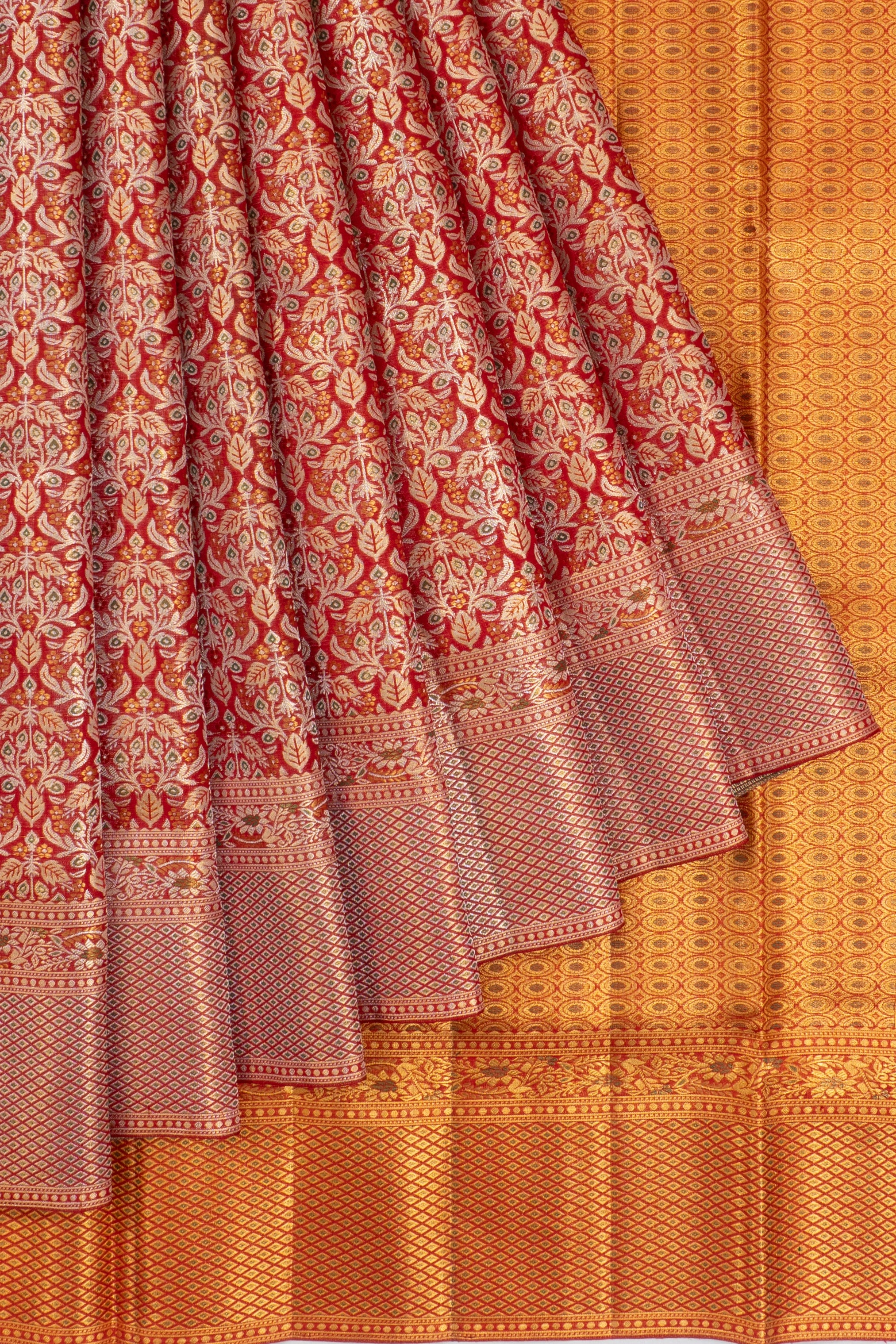 Kanchipuram Silk Tissue Brocade Red Saree