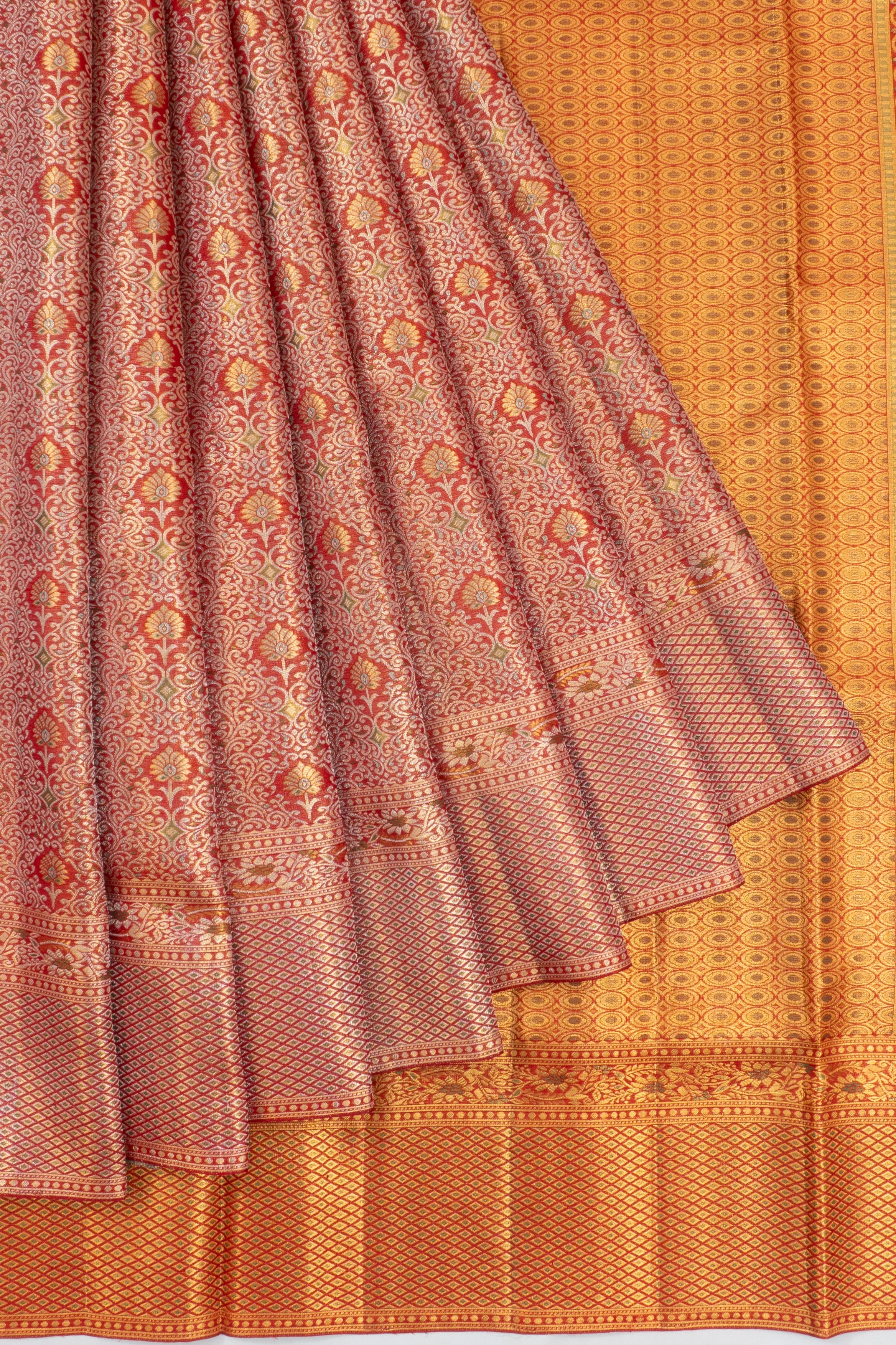 Kanchipuram Silk Tissue Brocade Red Saree