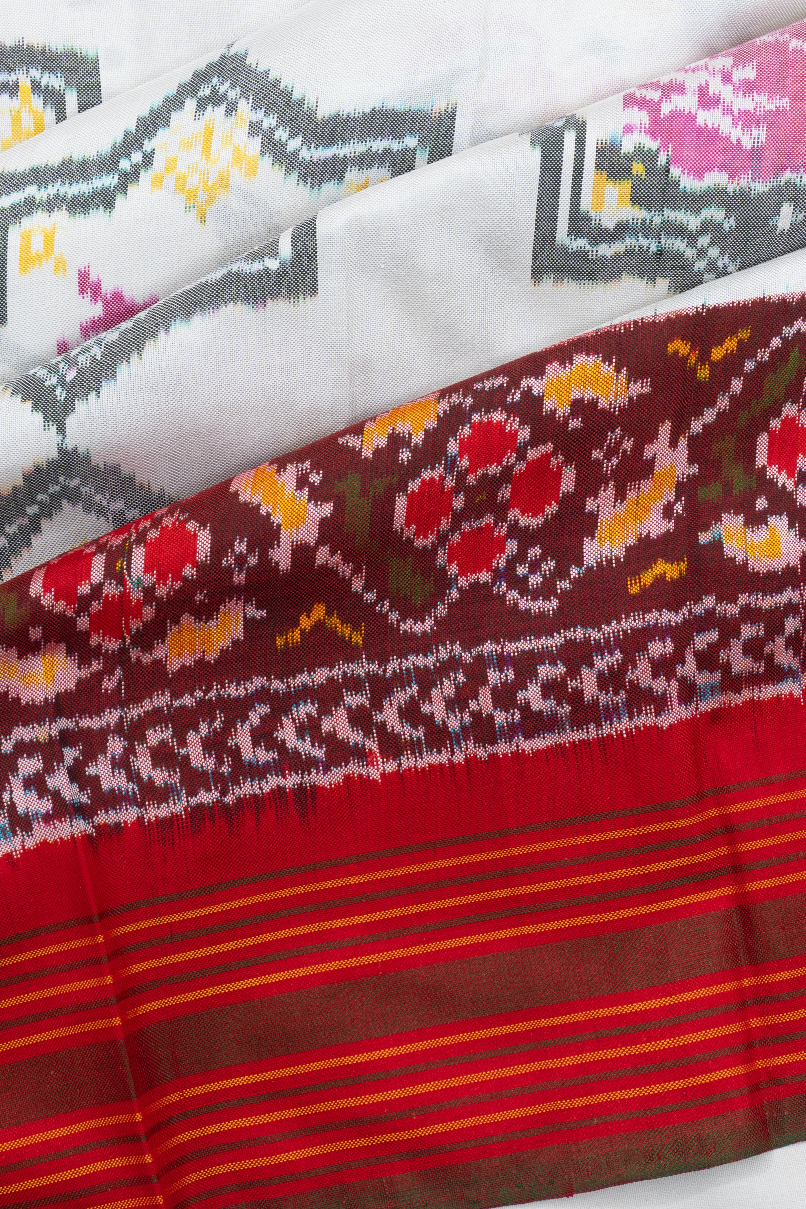 Pochampally Silk Ikat White Saree