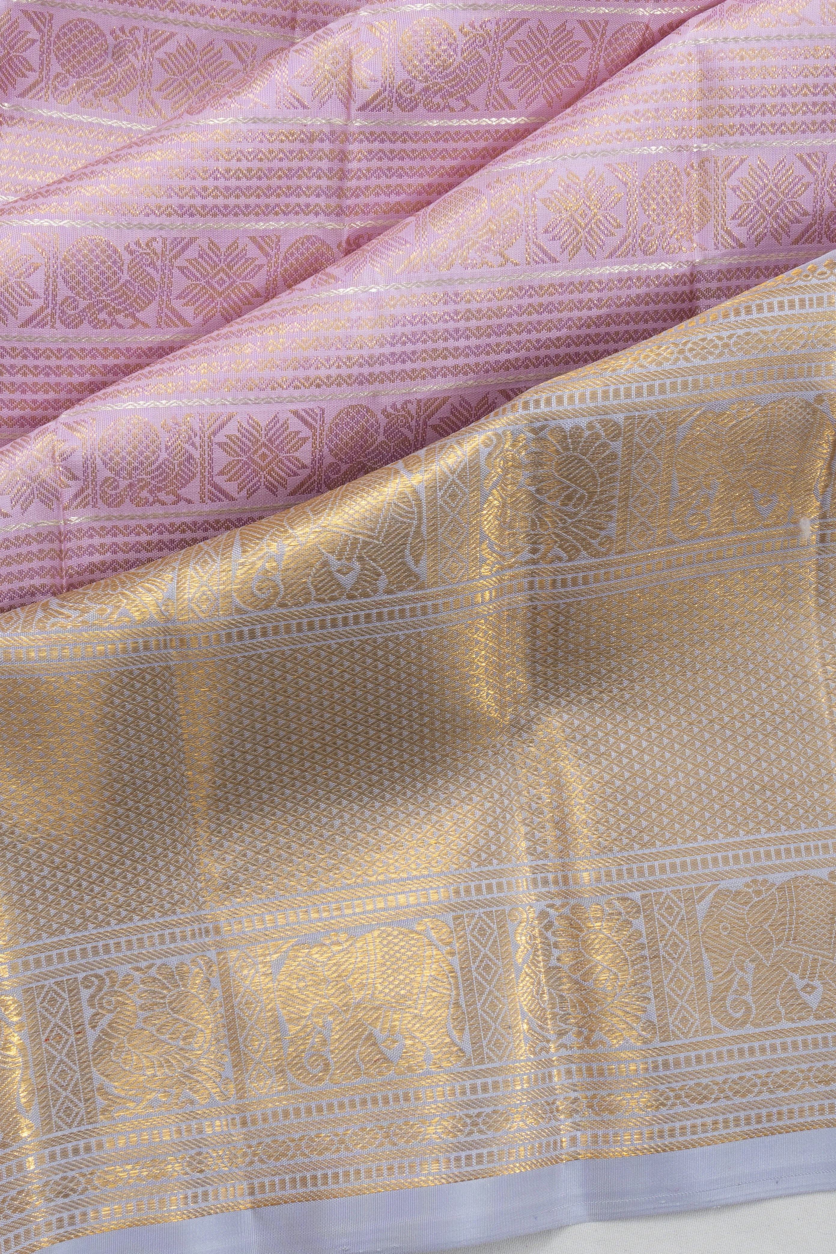 Kanchipuram Silk Brocade Baby Pink Saree
