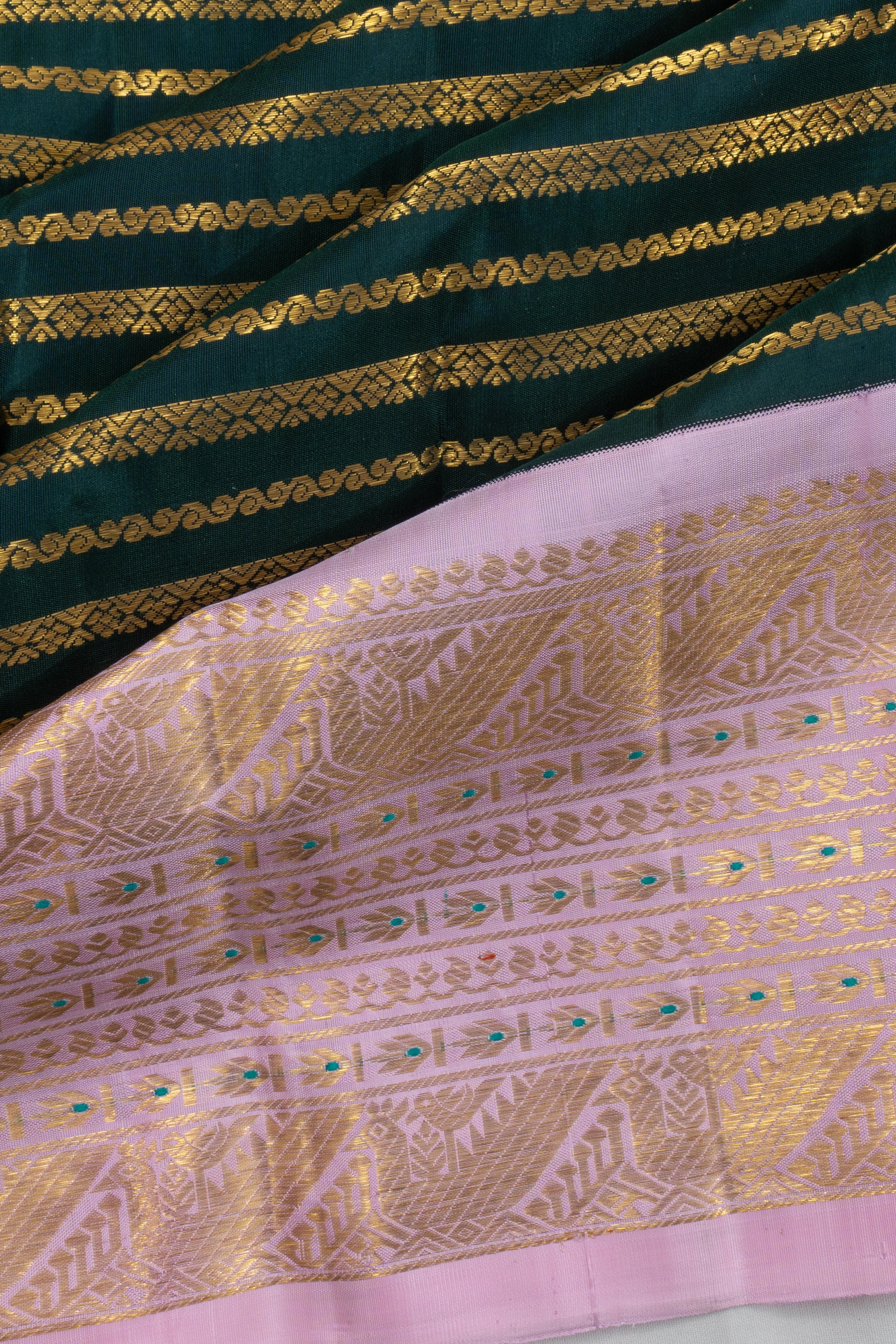 Kanchipuram Silk Brocade Bottle Green Saree