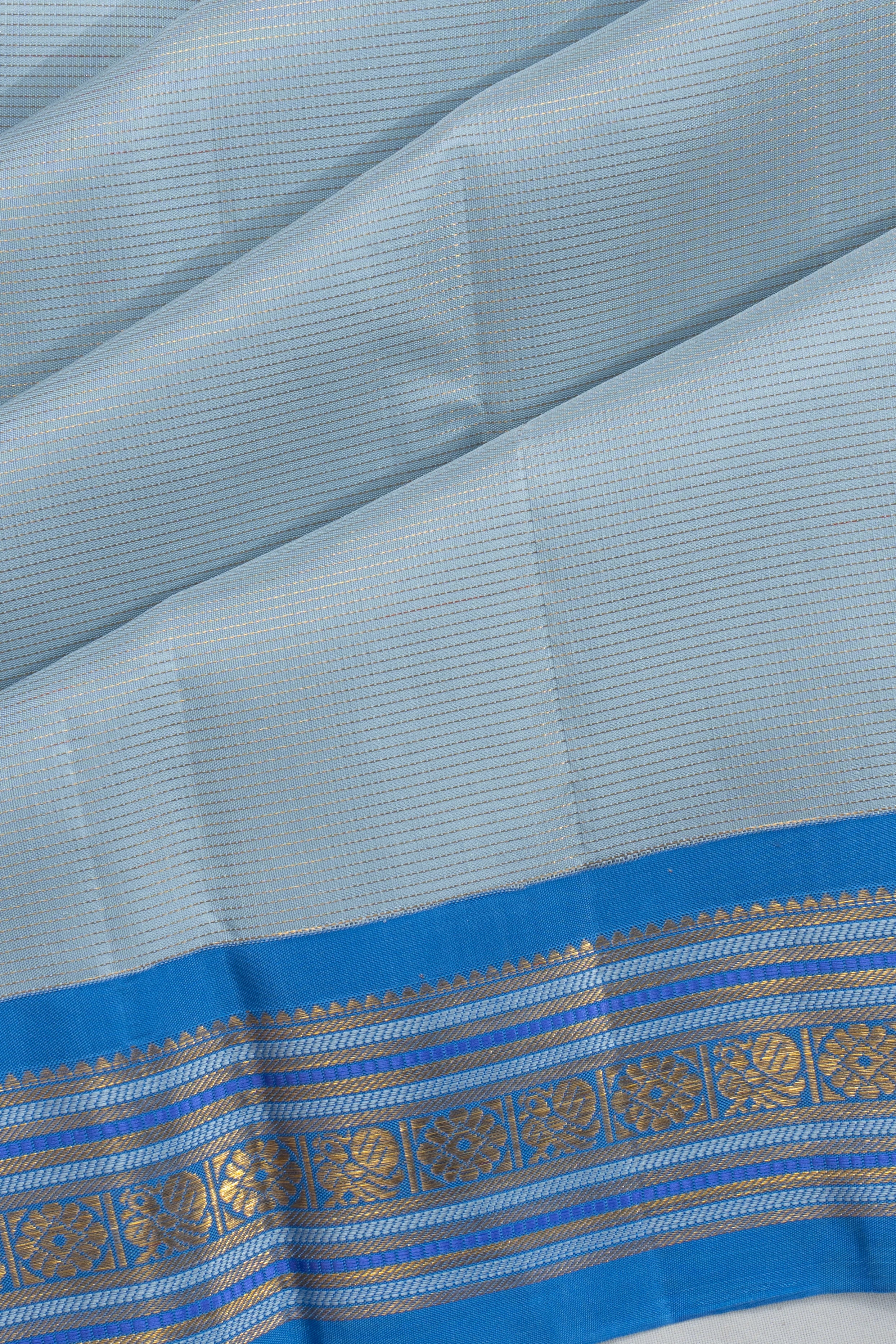 Classic Kanchipuram Silk Oosi Lines Sky Blue Saree