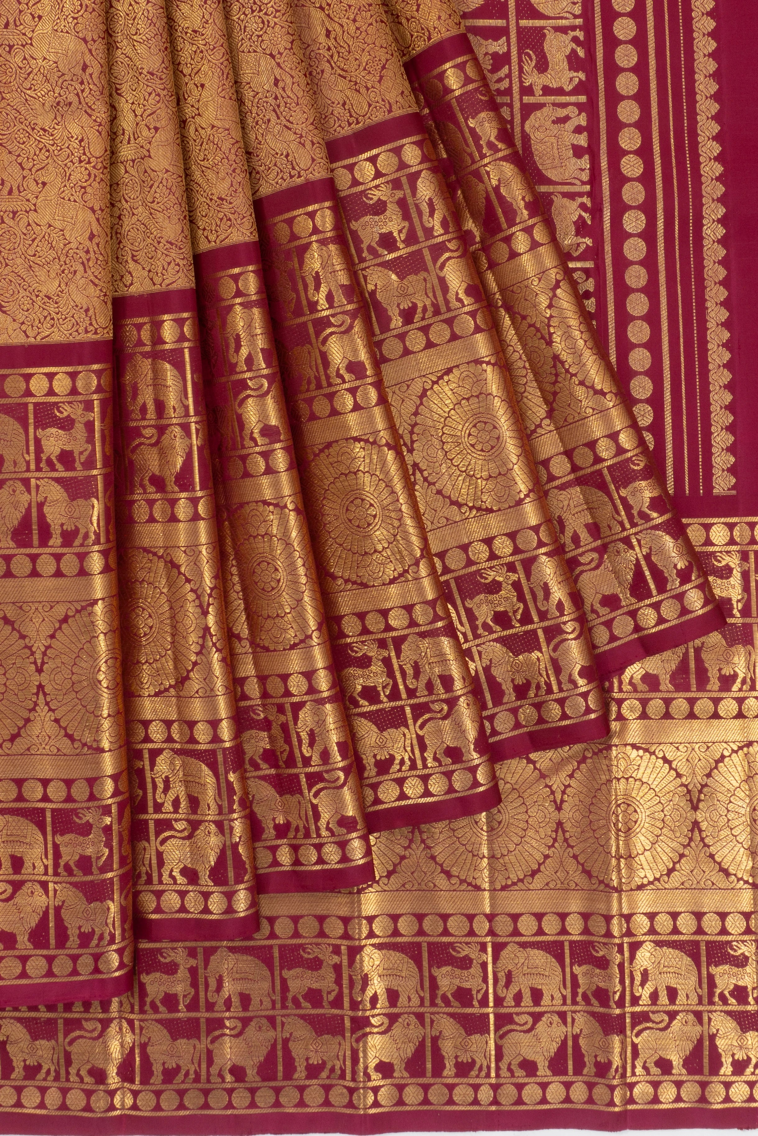 Kanchipuram Silk Brocade Maroon Saree With Very Big Border