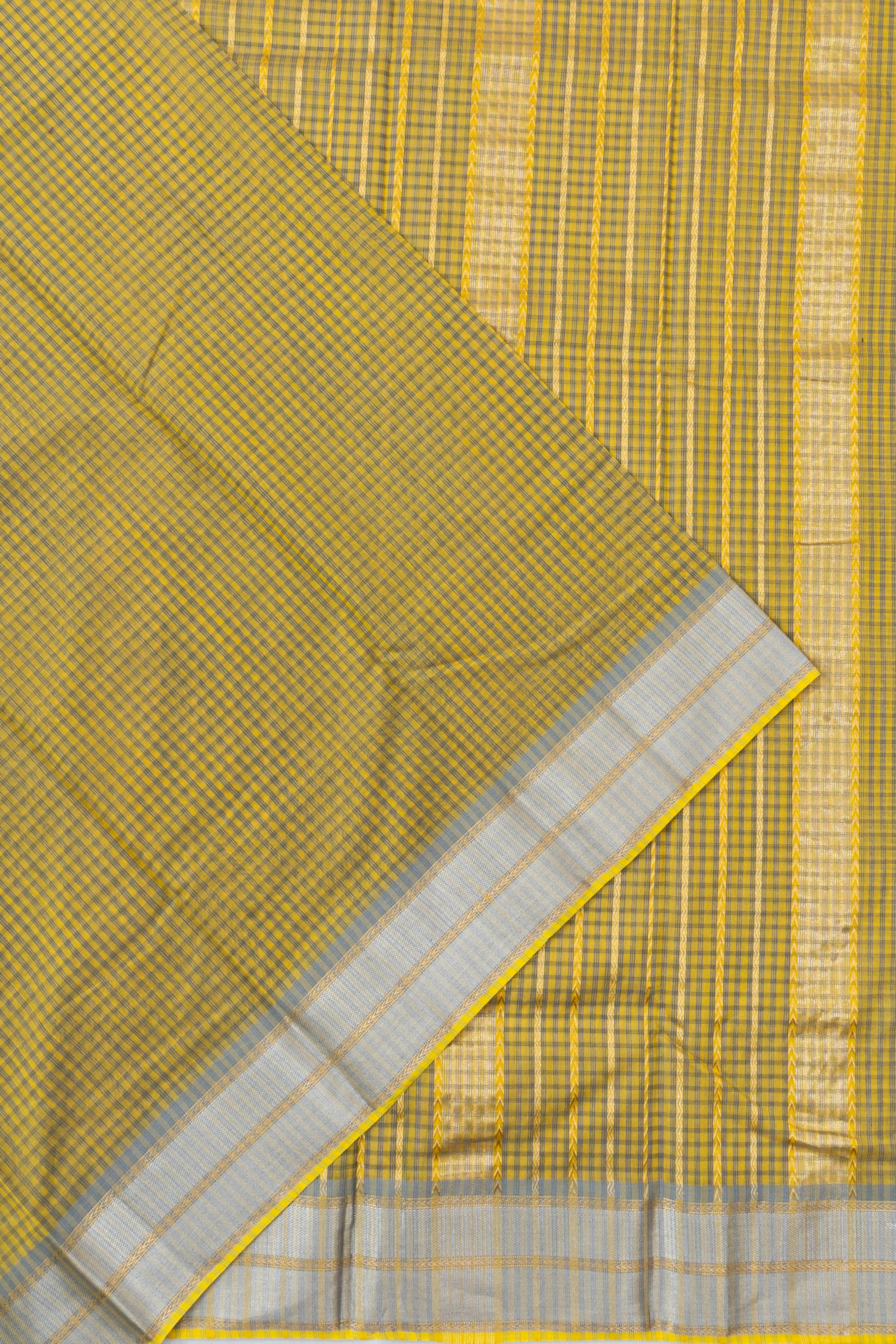 Chanderi Silk Checks Green Saree