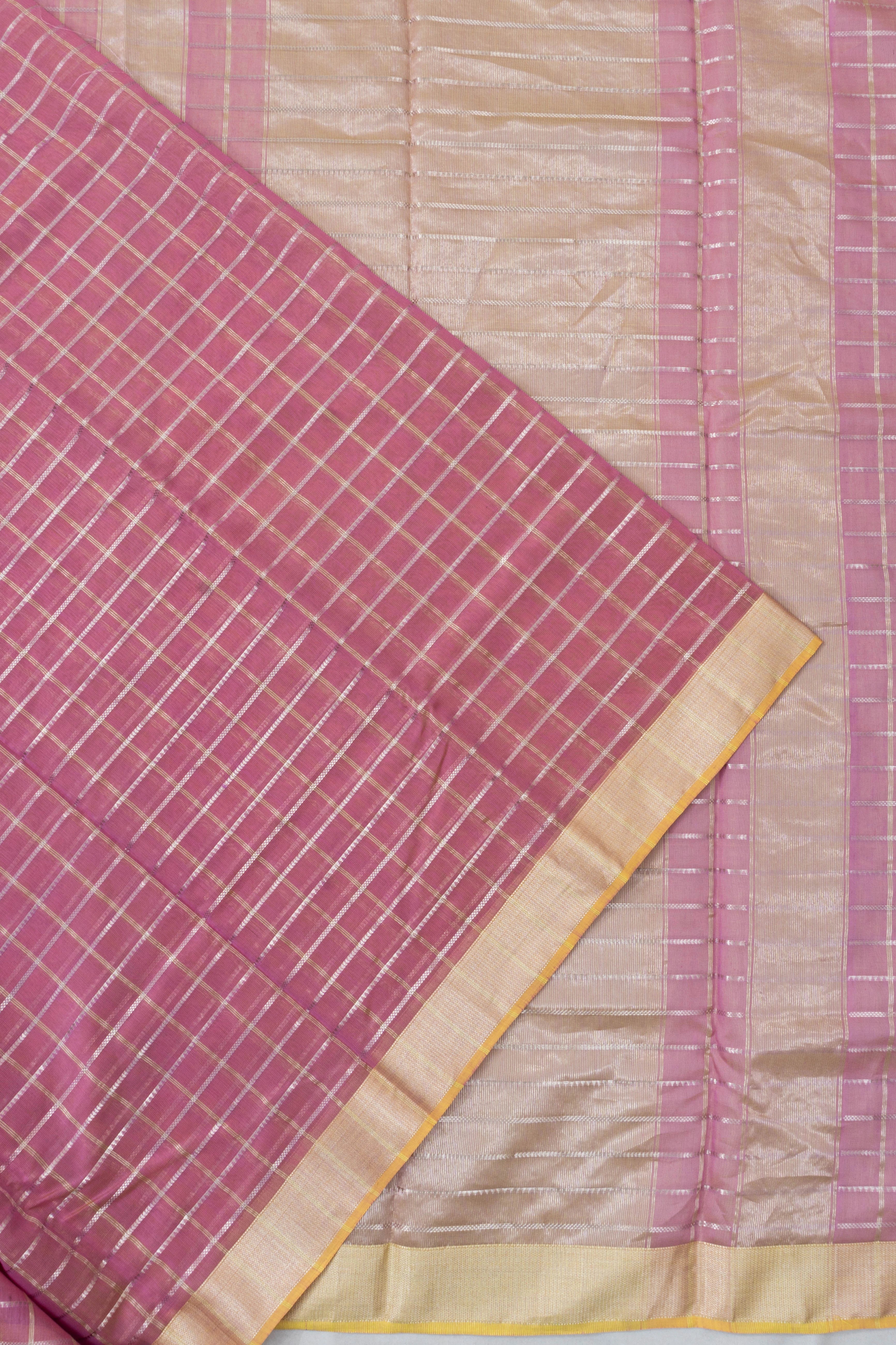 Chanderi Silk Checks Pink Saree
