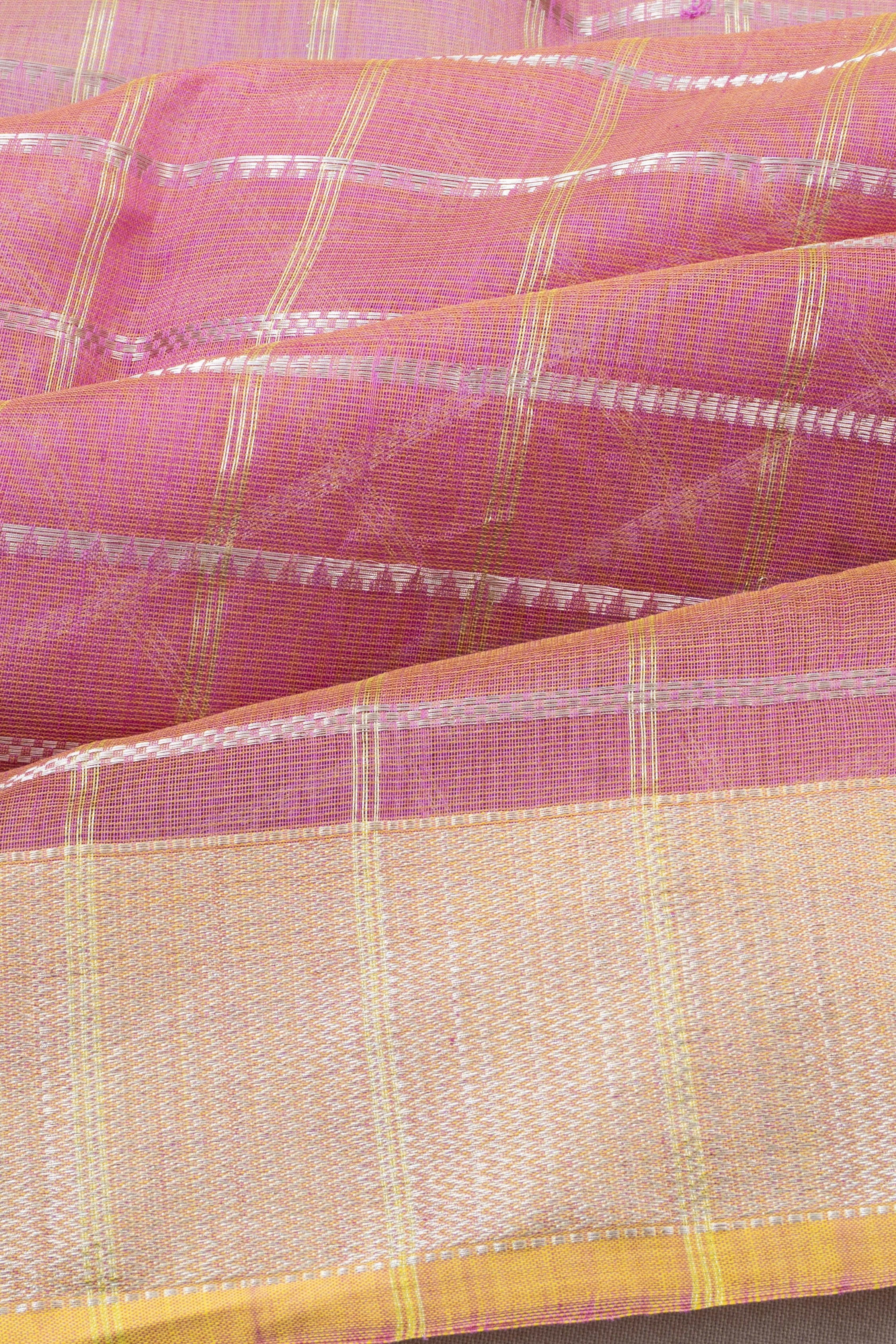 Chanderi Silk Checks Pink Saree
