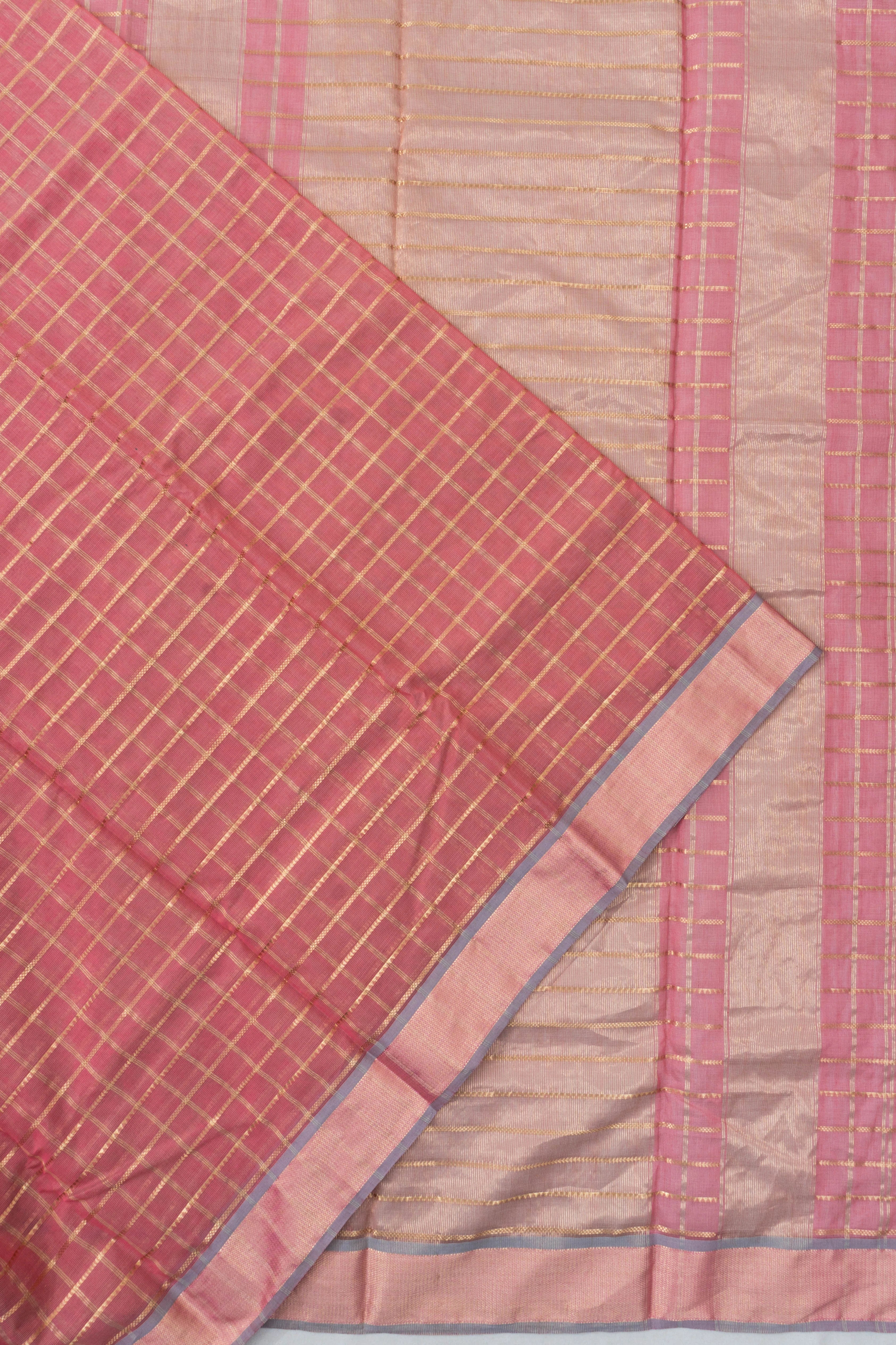 Chanderi Silk Checks Pink Saree