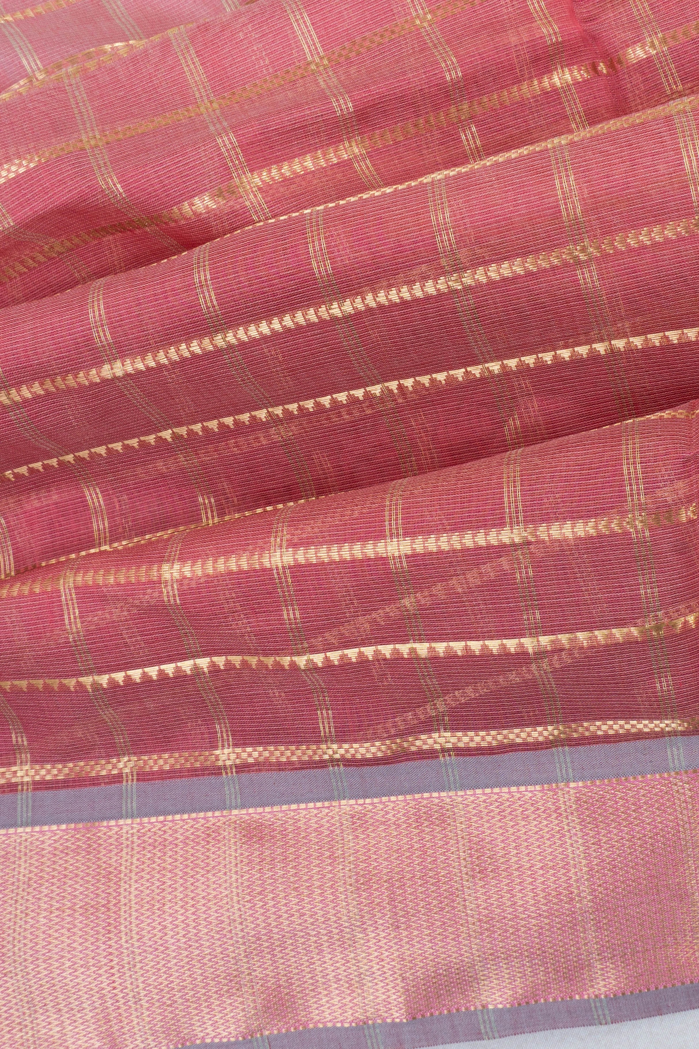 Chanderi Silk Checks Pink Saree