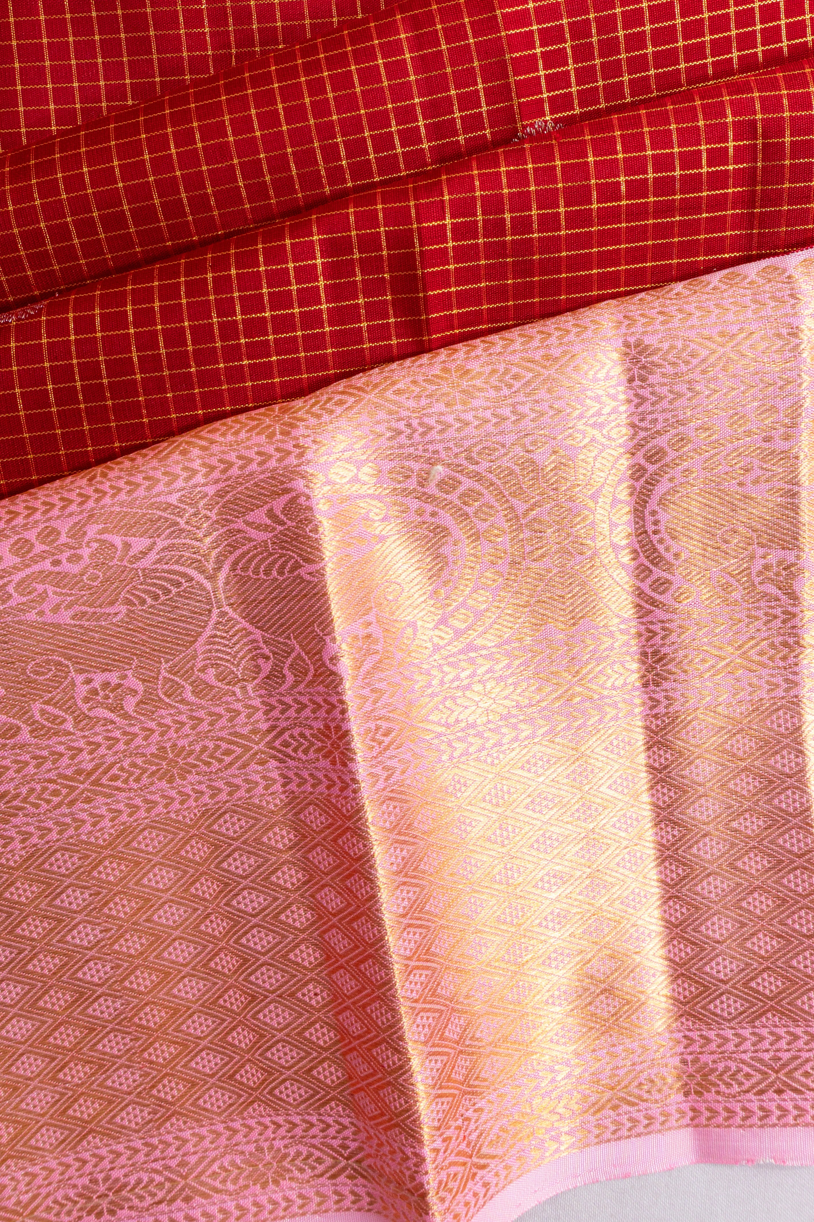 Kanchipuram Silk Checks And Butta Red Saree