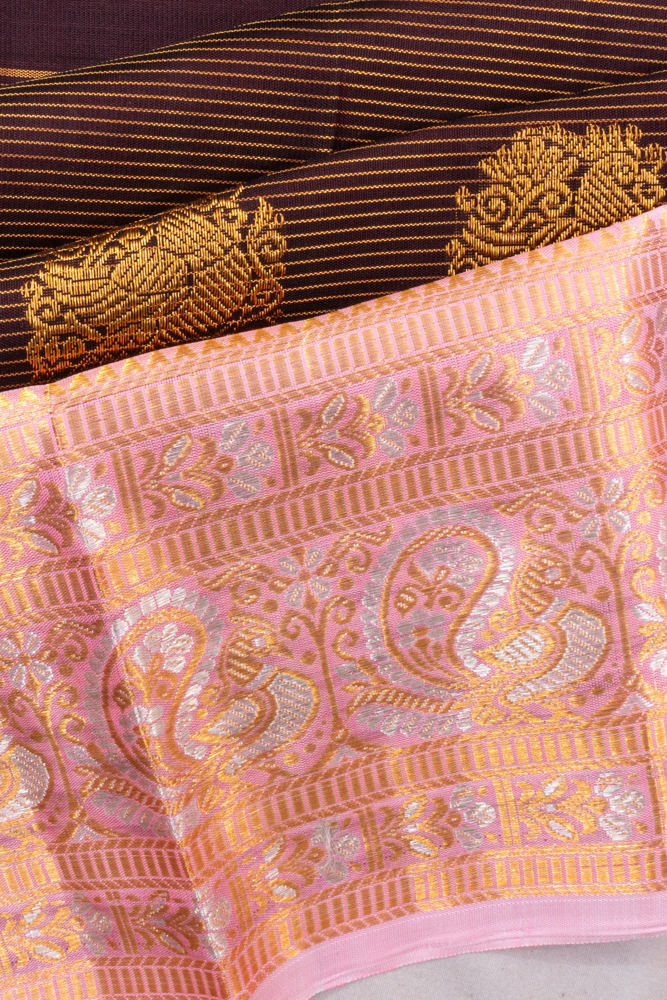 Kanchipuram Silk Oosi Lines And Butta Maroon Saree