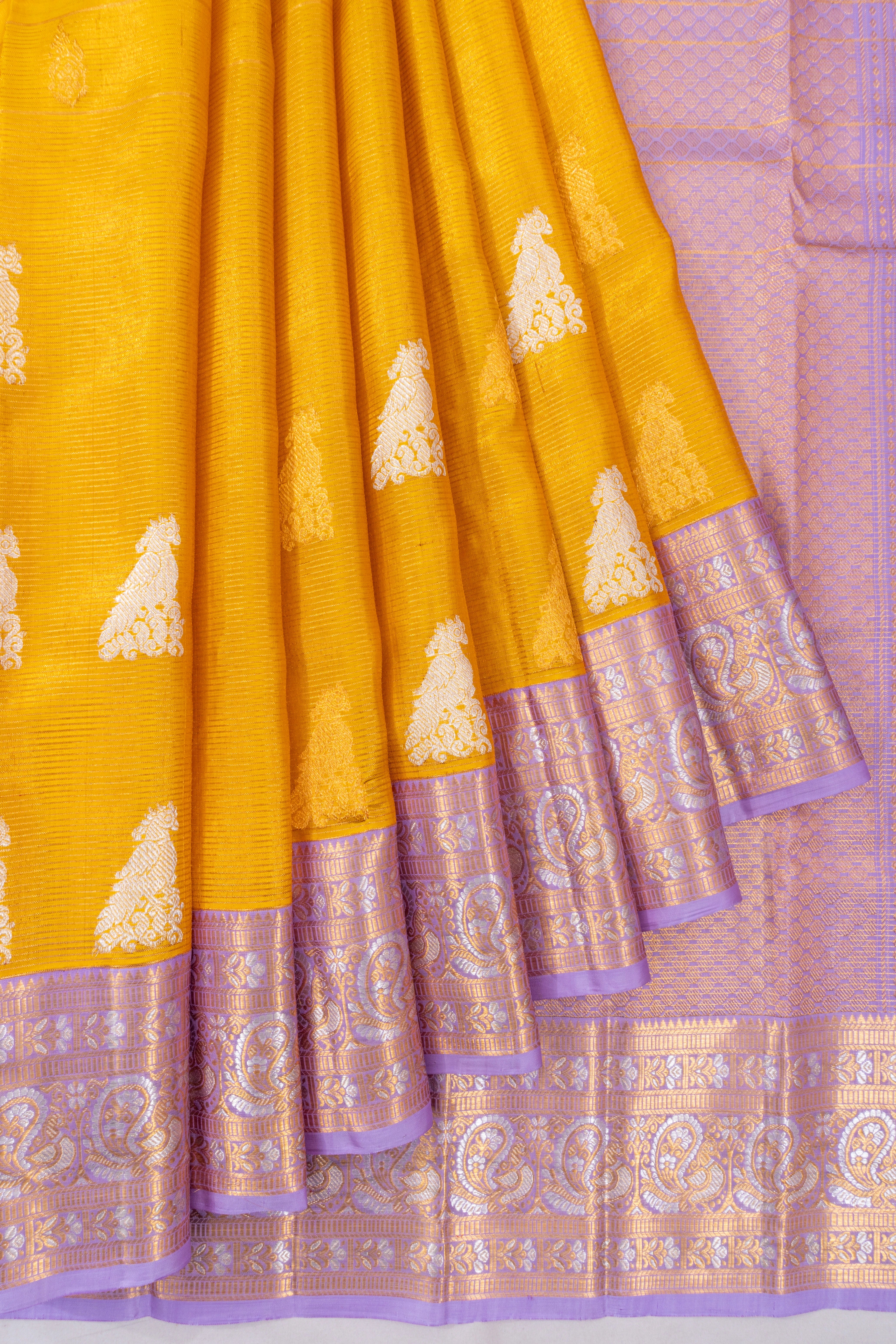Kanchipuram Silk Oosi Lines And Butta Yellow Saree