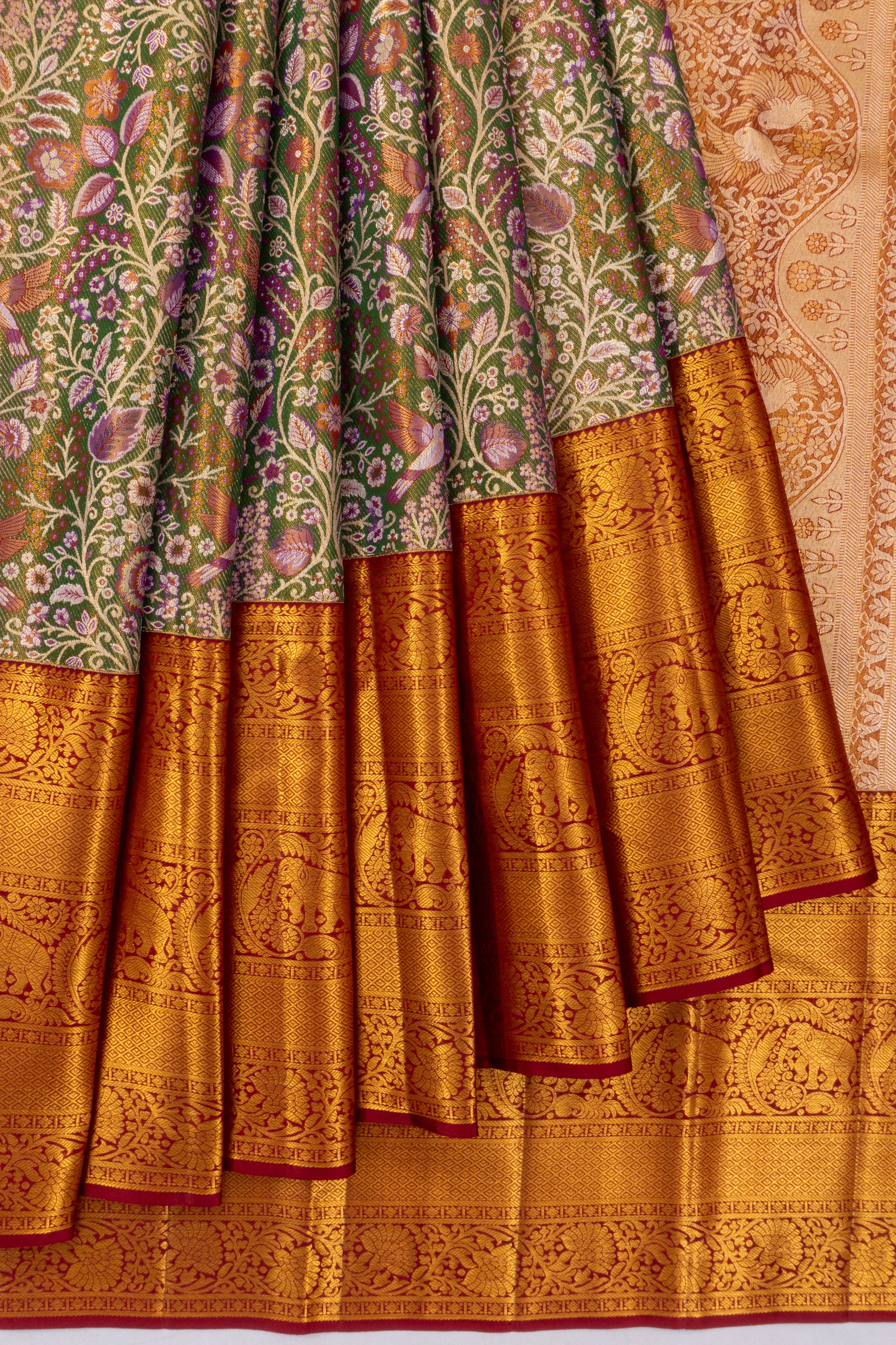 Taranga Kanchi Silk Tissue Jaal Green Saree