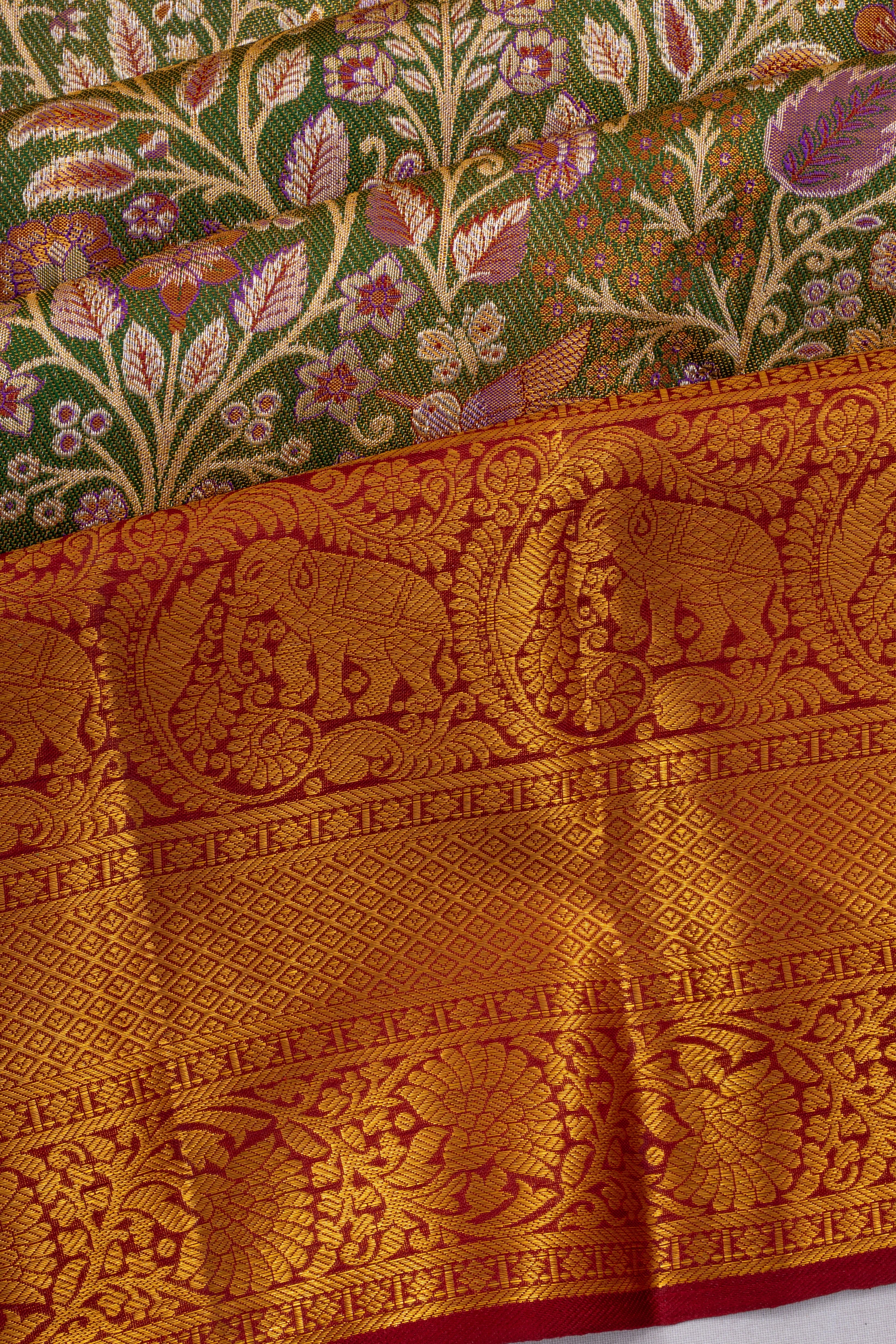 Taranga Kanchi Silk Tissue Jaal Green Saree