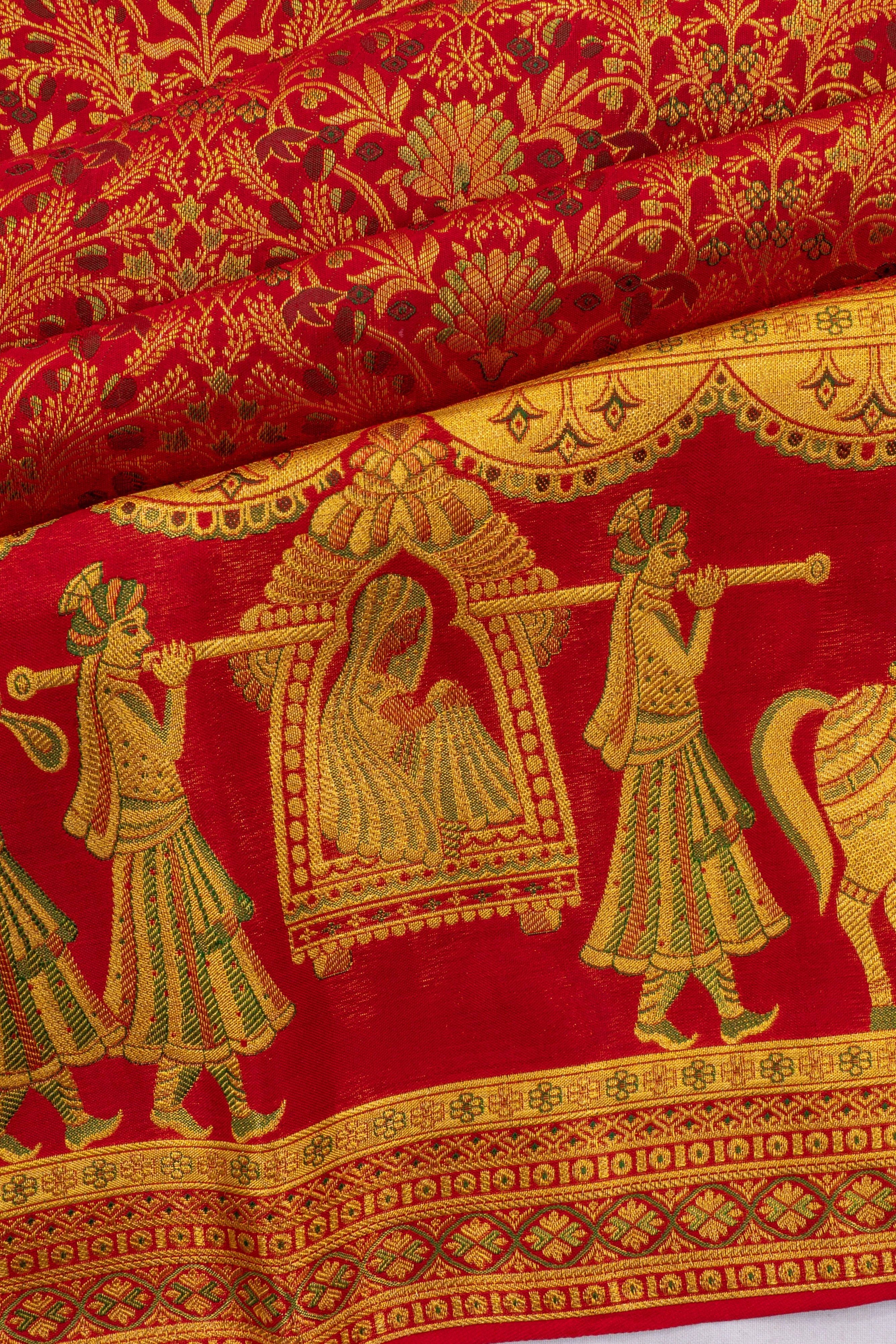 Taranga Kanchi Silk Brocade Red Saree
