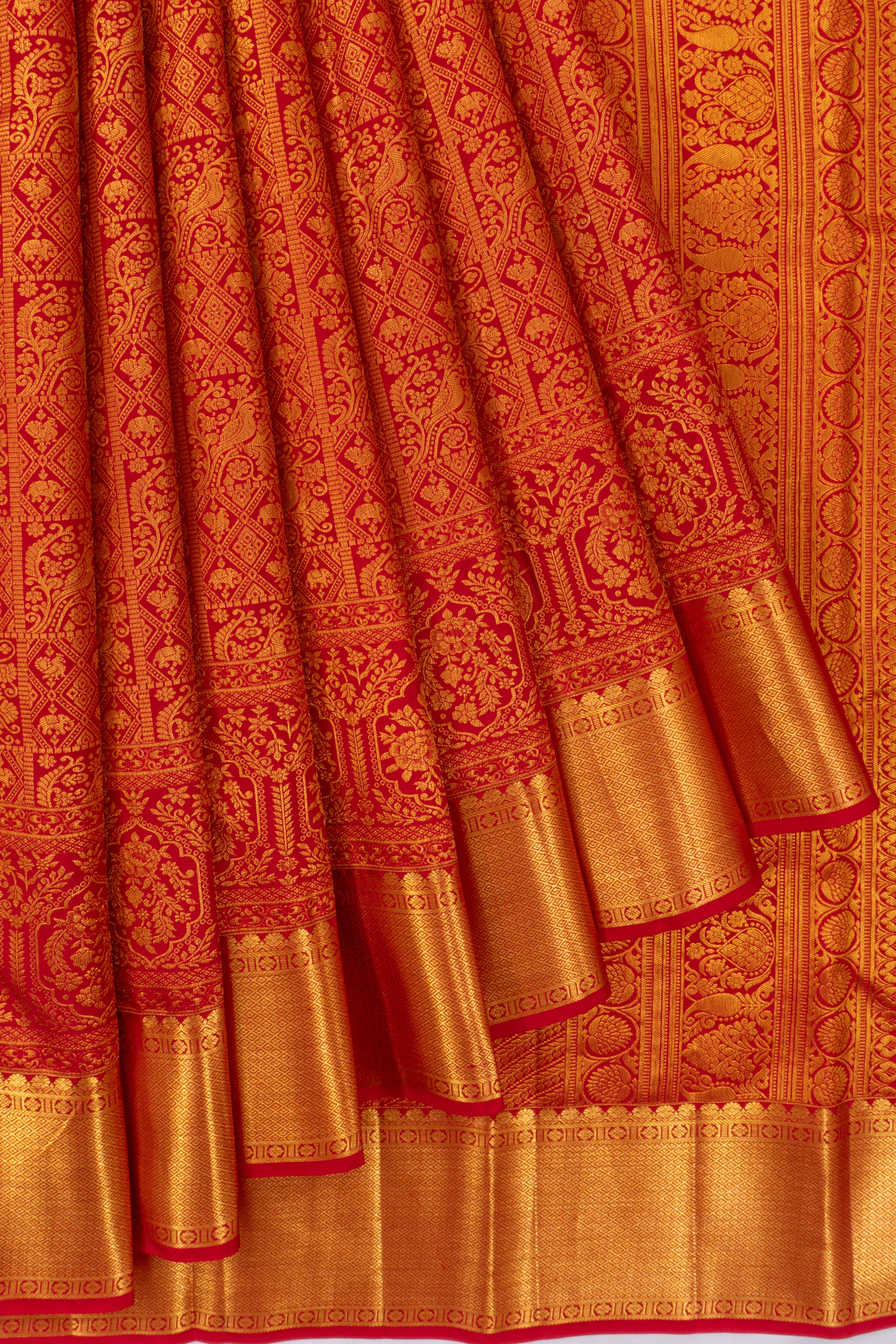 Taranga Kanchi Silk Brocade Red Saree