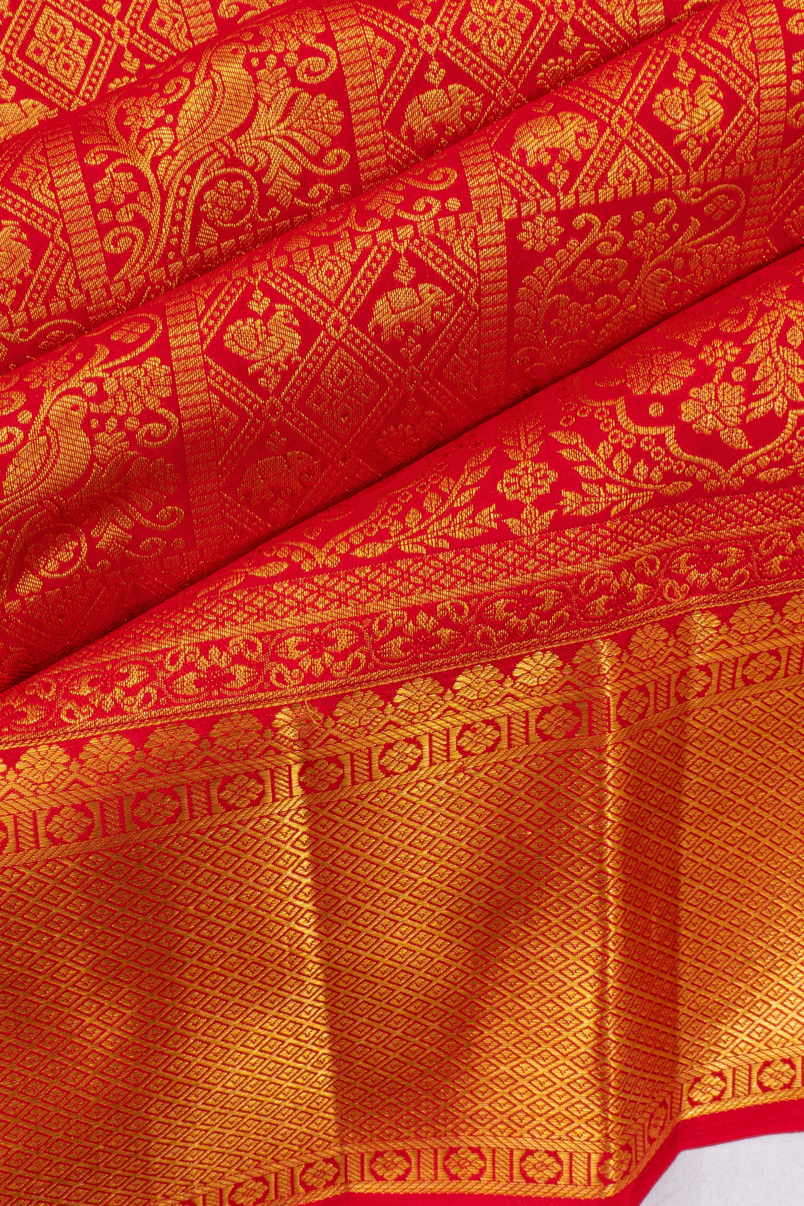 Taranga Kanchi Silk Brocade Red Saree