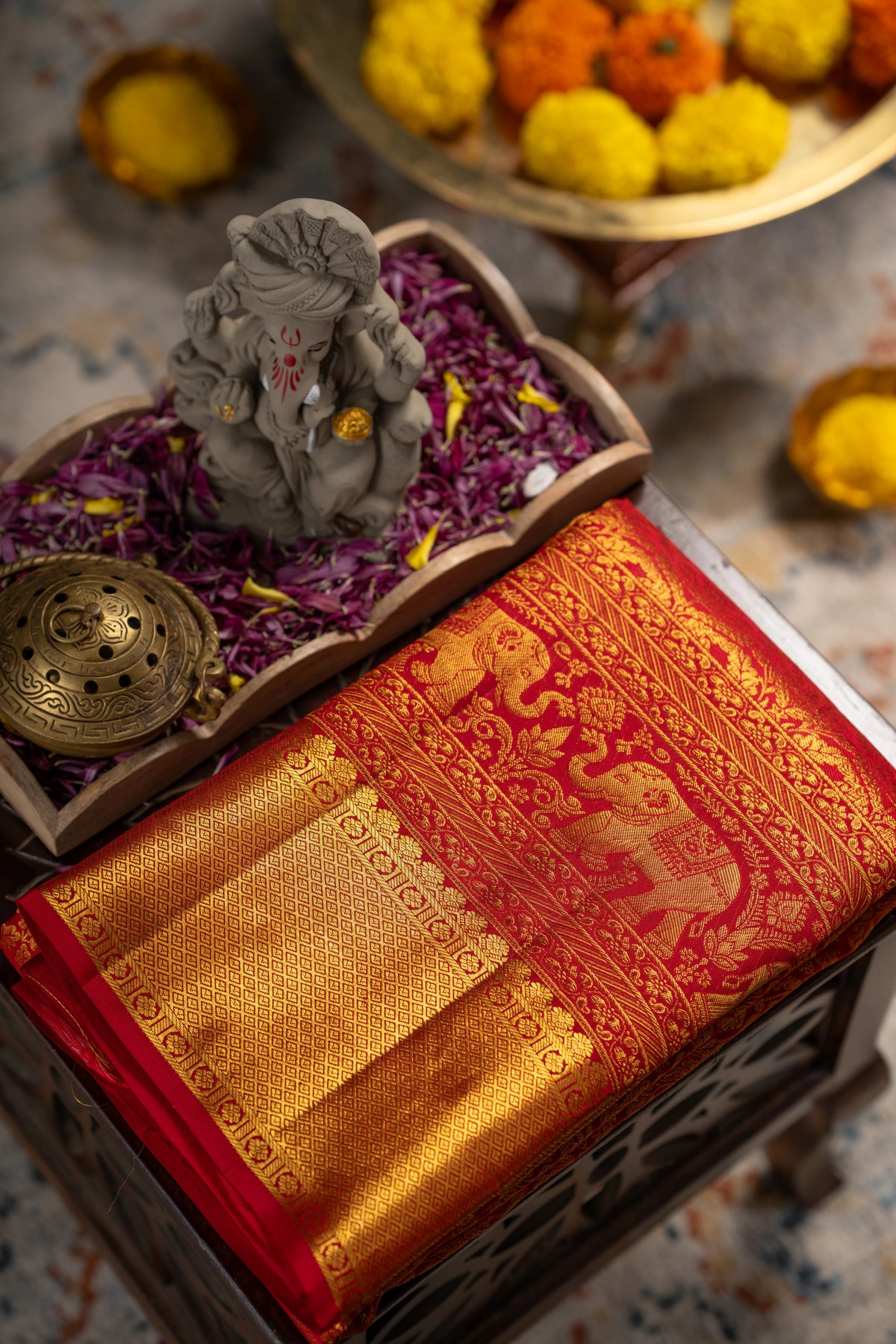 Taranga Kanchi Silk Brocade Red Saree