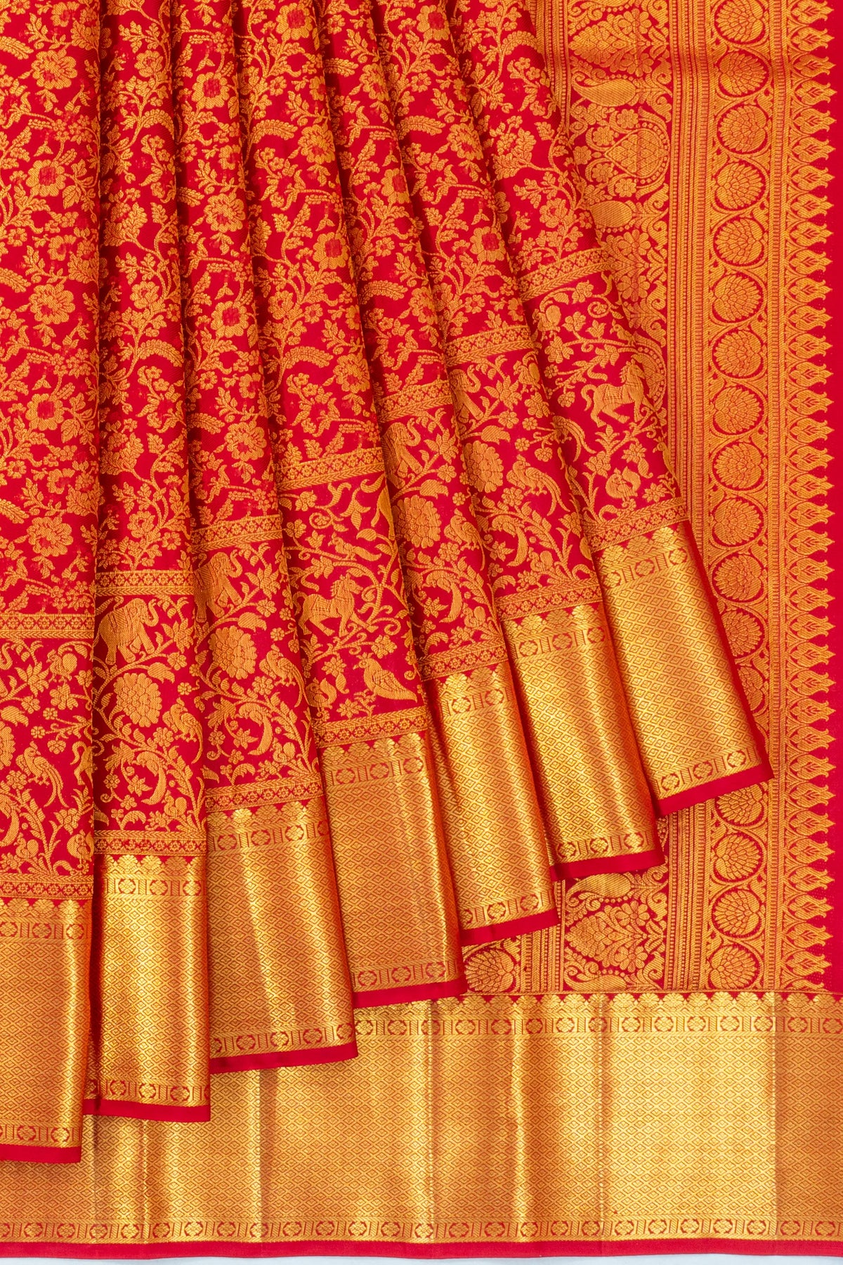 Taranga Kanchi Silk Jaal Red Saree