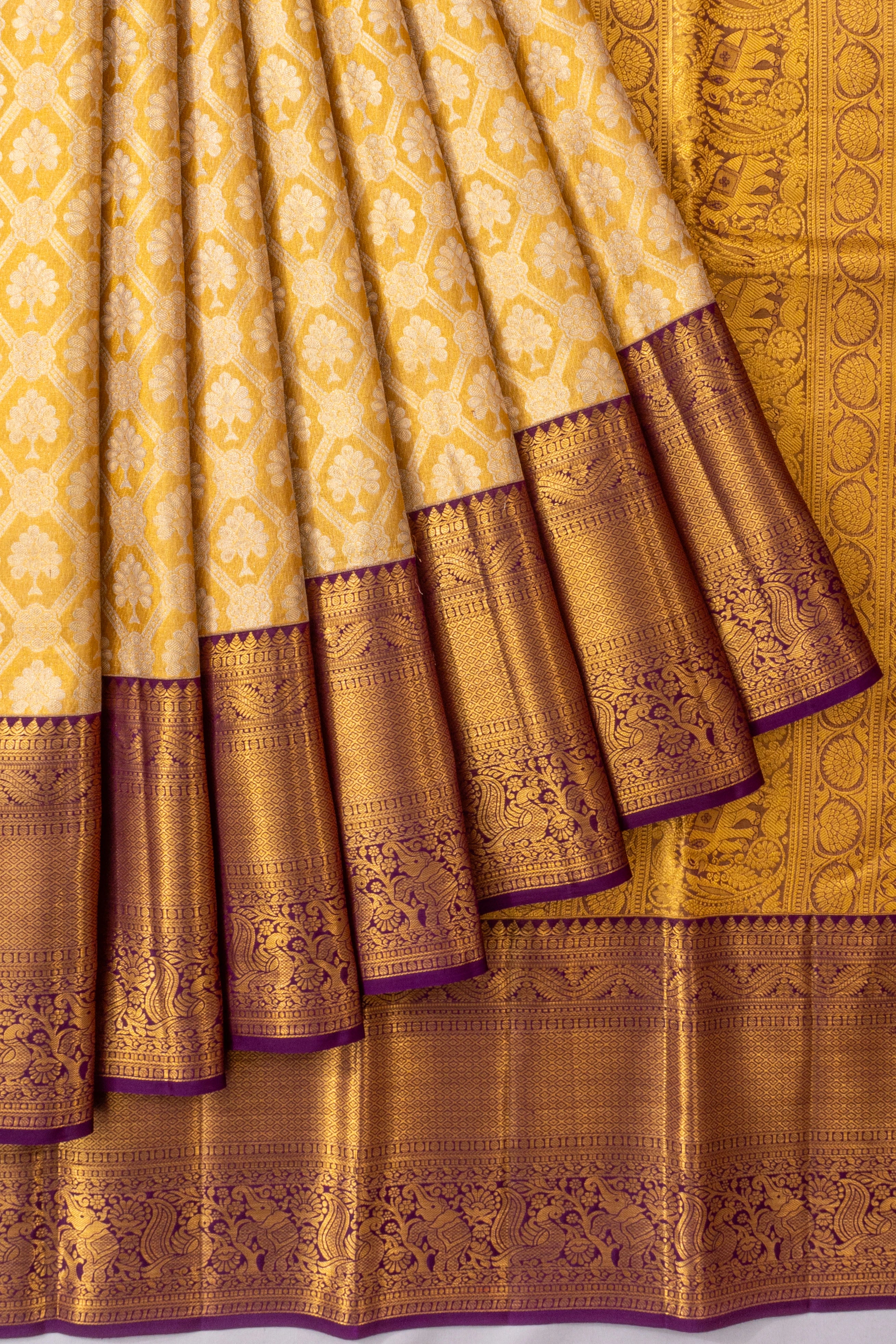 Taranga Kanchi Silk Tissue Brocade And Butta Gold Saree