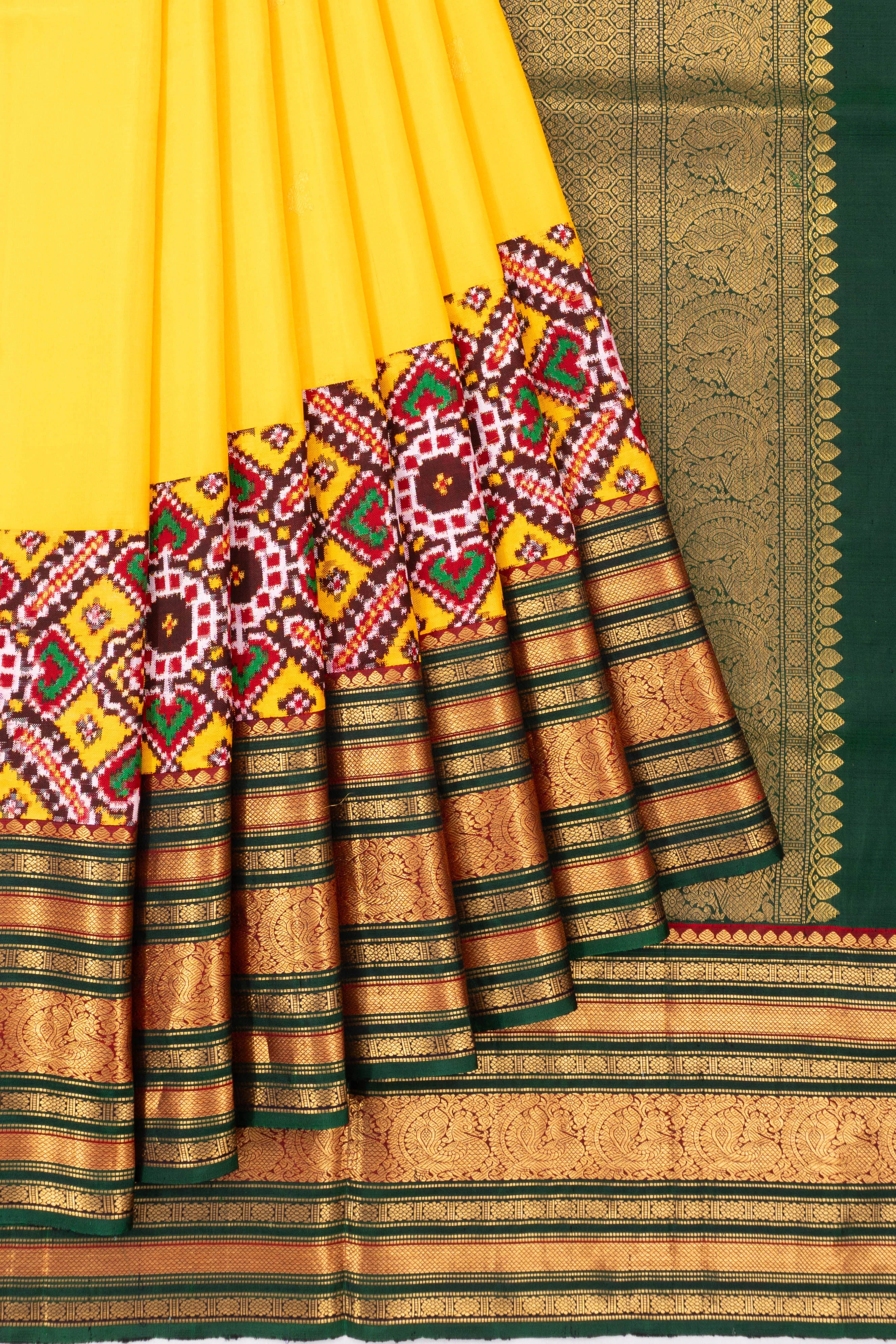 Patan Patola X Kanchipuram Silk Butta Yellow Saree