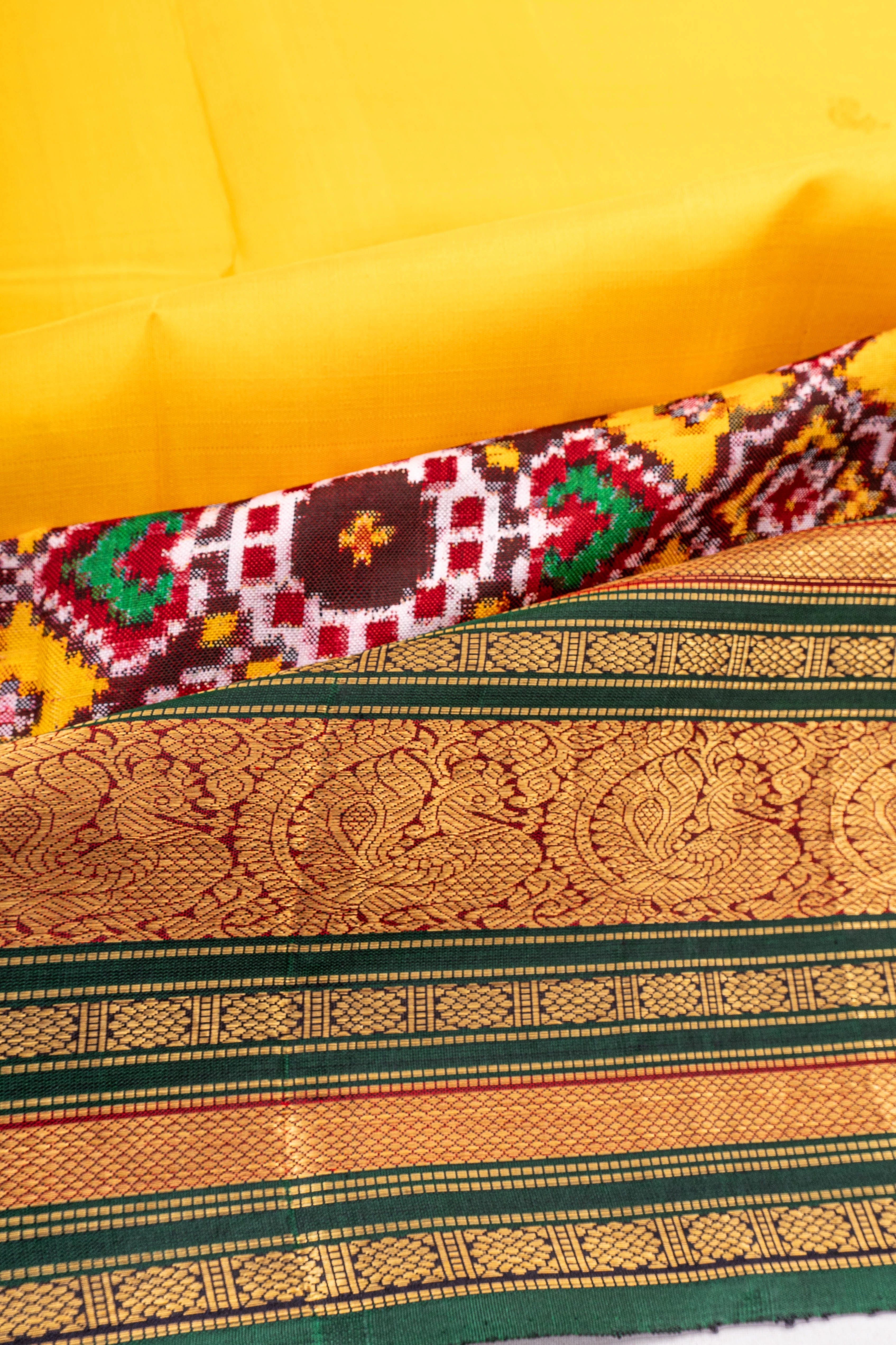 Patan Patola X Kanchipuram Silk Butta Yellow Saree