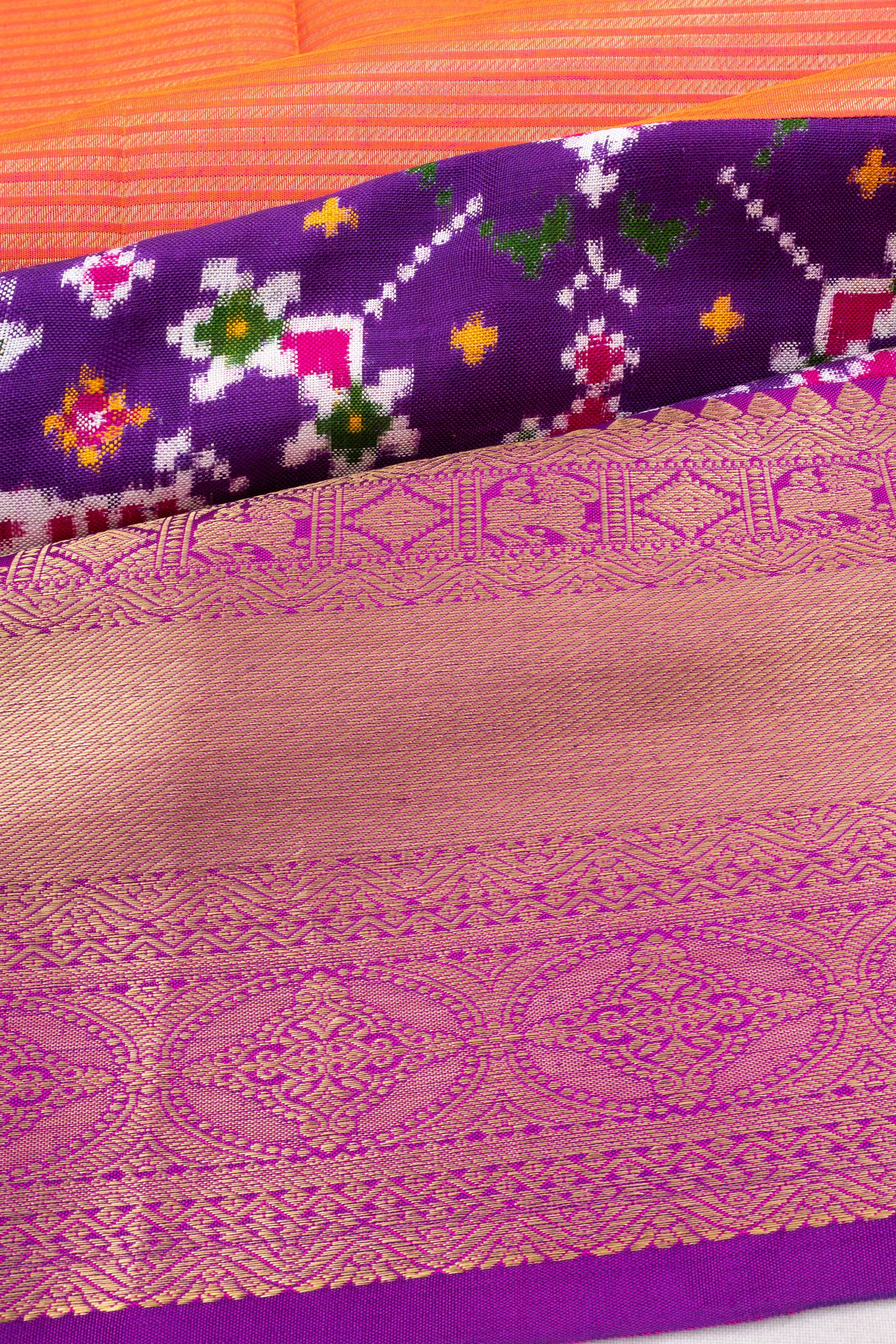 Patan Patola X Kanchipuram Silk Lines Orange Saree