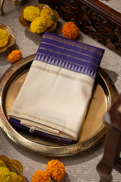 Kanchipuram Silk Brocade Dark Blue Saree With Applique Work