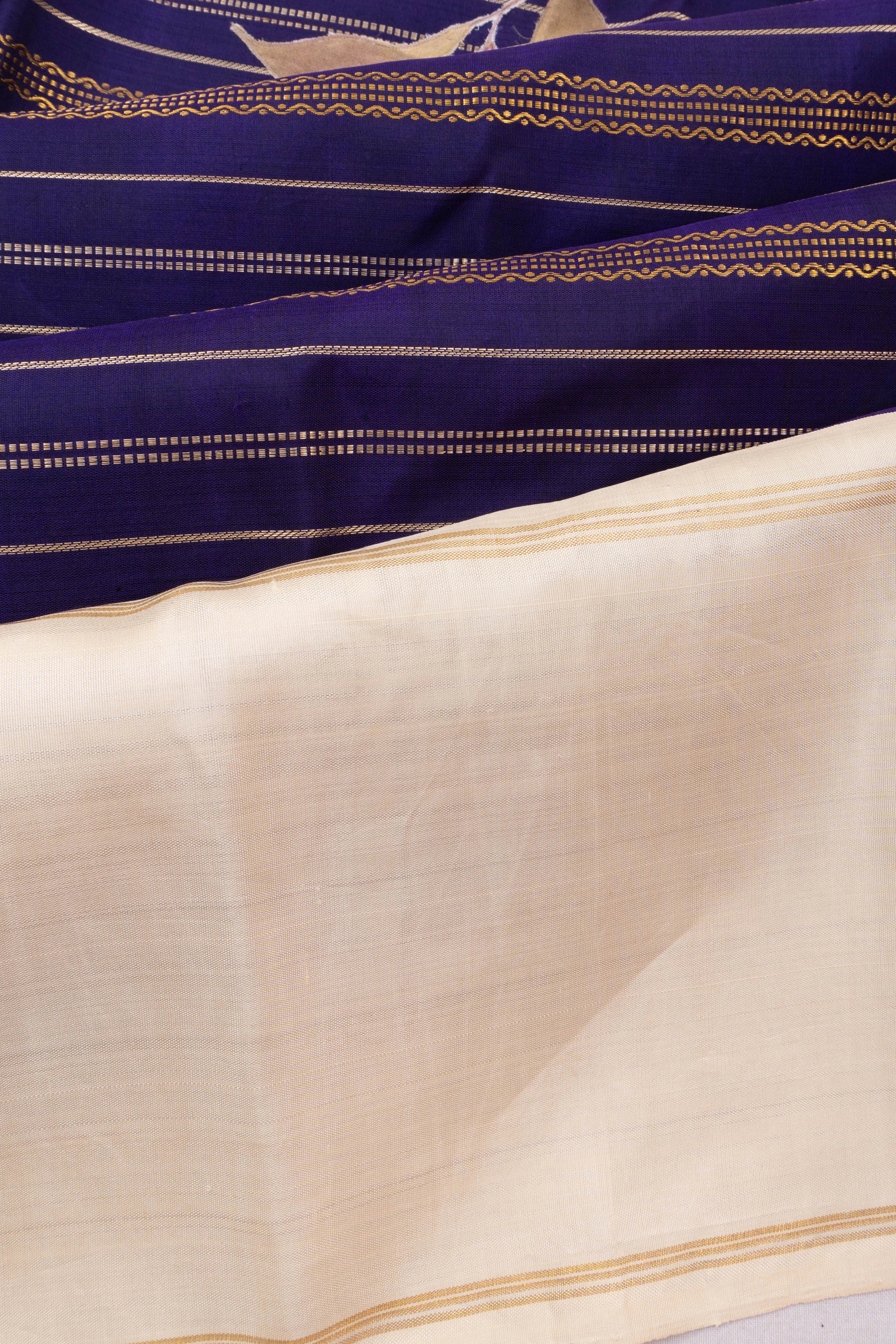 Kanchipuram Silk Brocade Dark Blue Saree With Applique Work