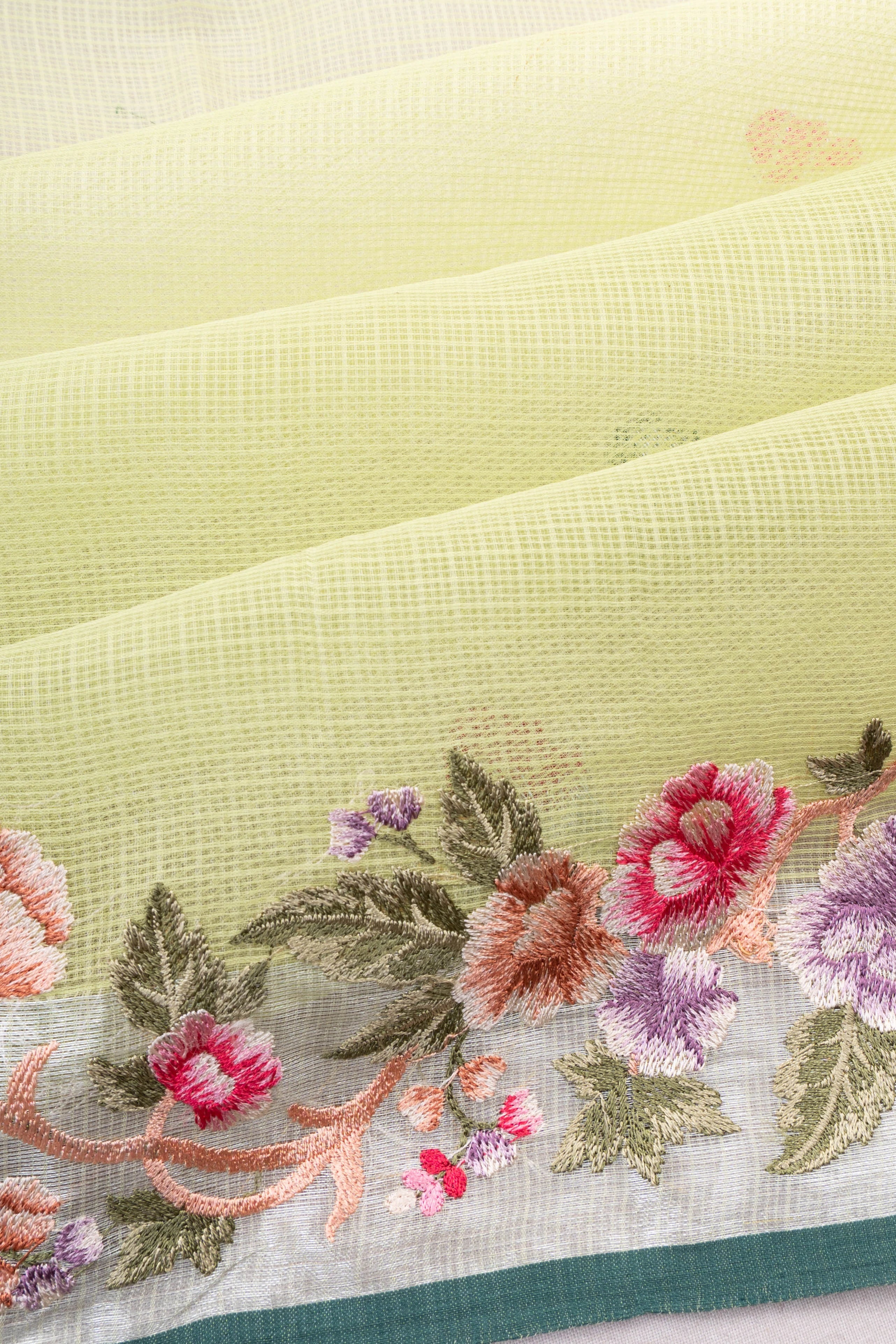 Zari Kota Cotton Butta Pale Yellow Saree With Embroidery Border