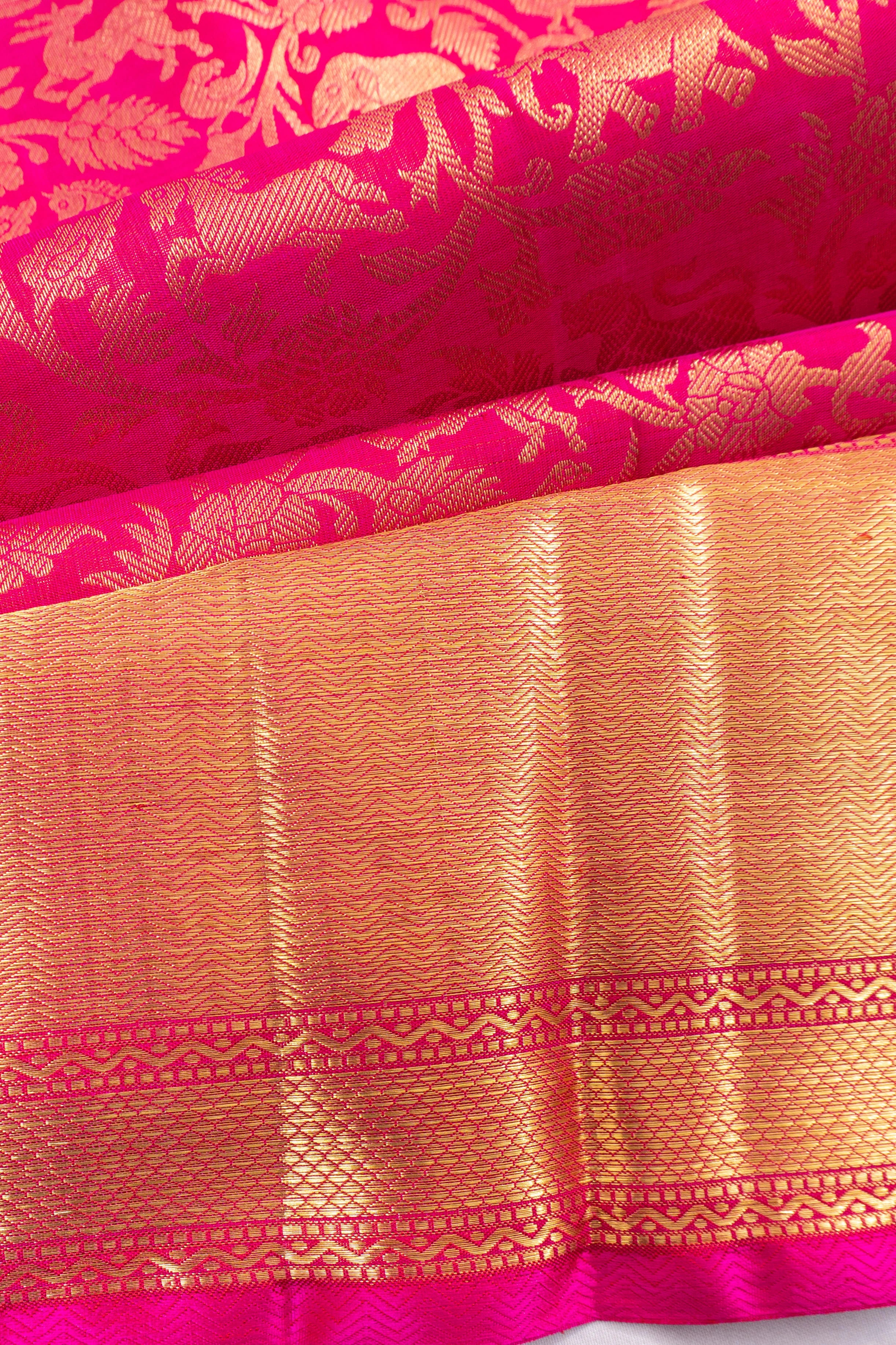 Kanchipuram Silk Jaal And Butta Pink Saree