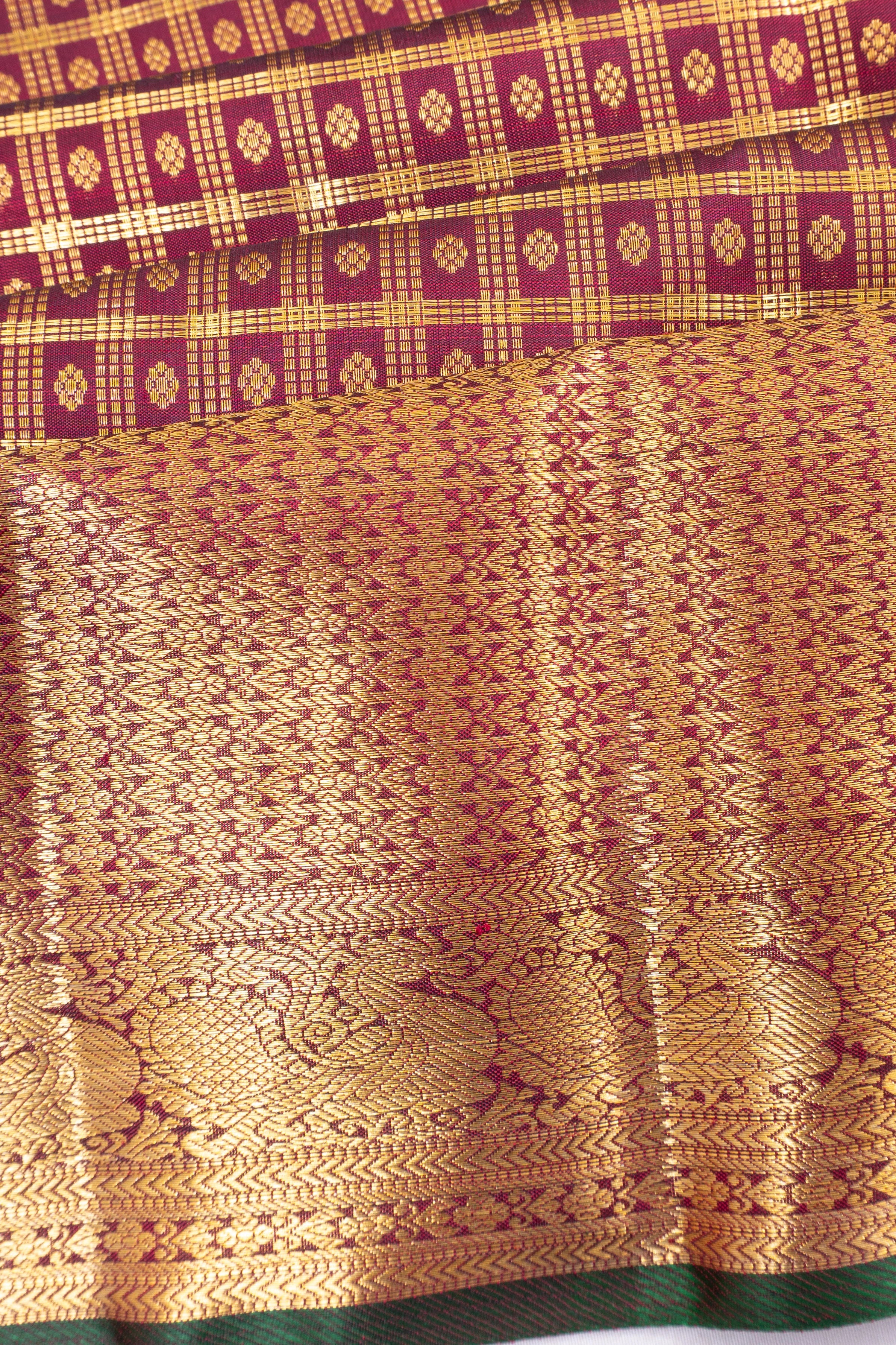 Kanchipuram Silk Checks And Butta Maroon Saree