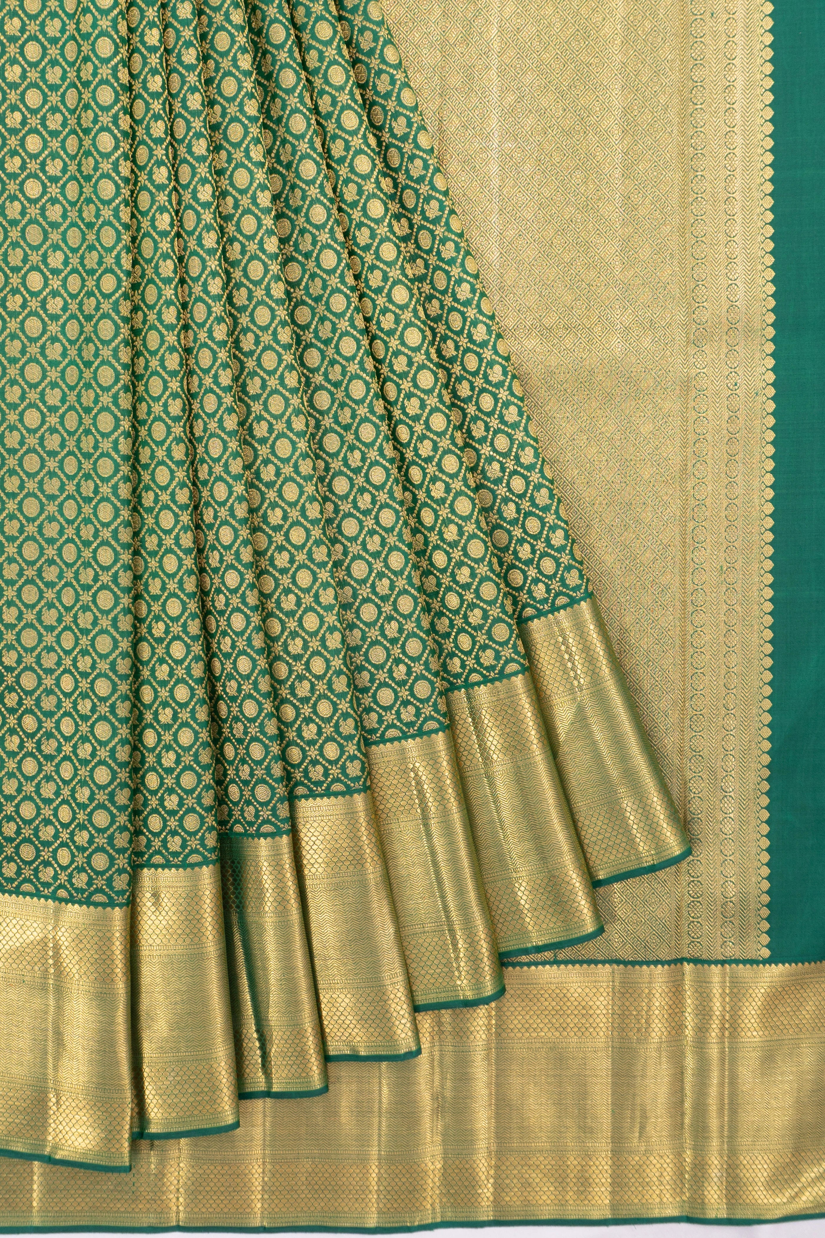 Kanchipuram Silk Brocade And Butta Bottle Green Saree