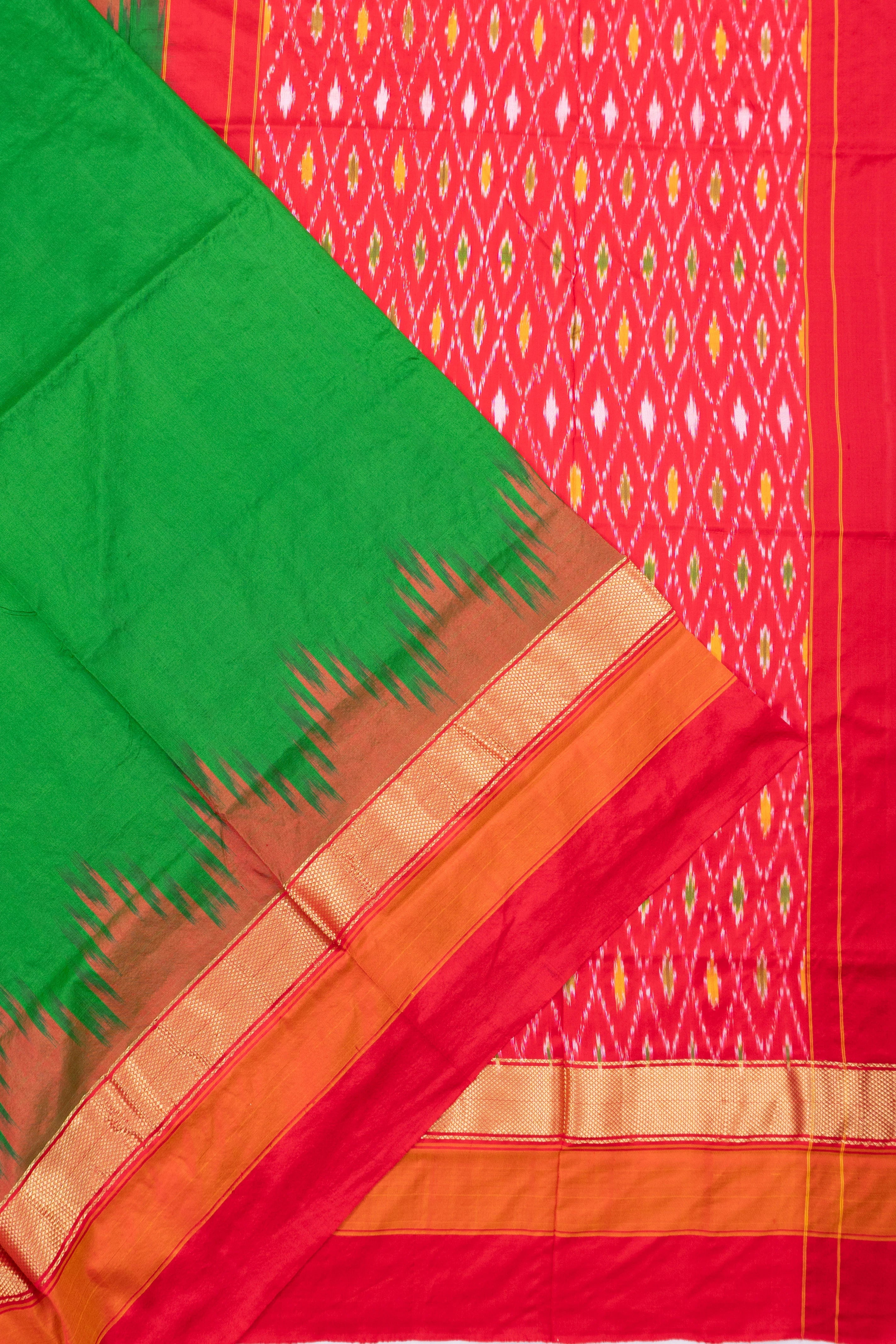 Pochampally Silk Ikat Plain Green Saree