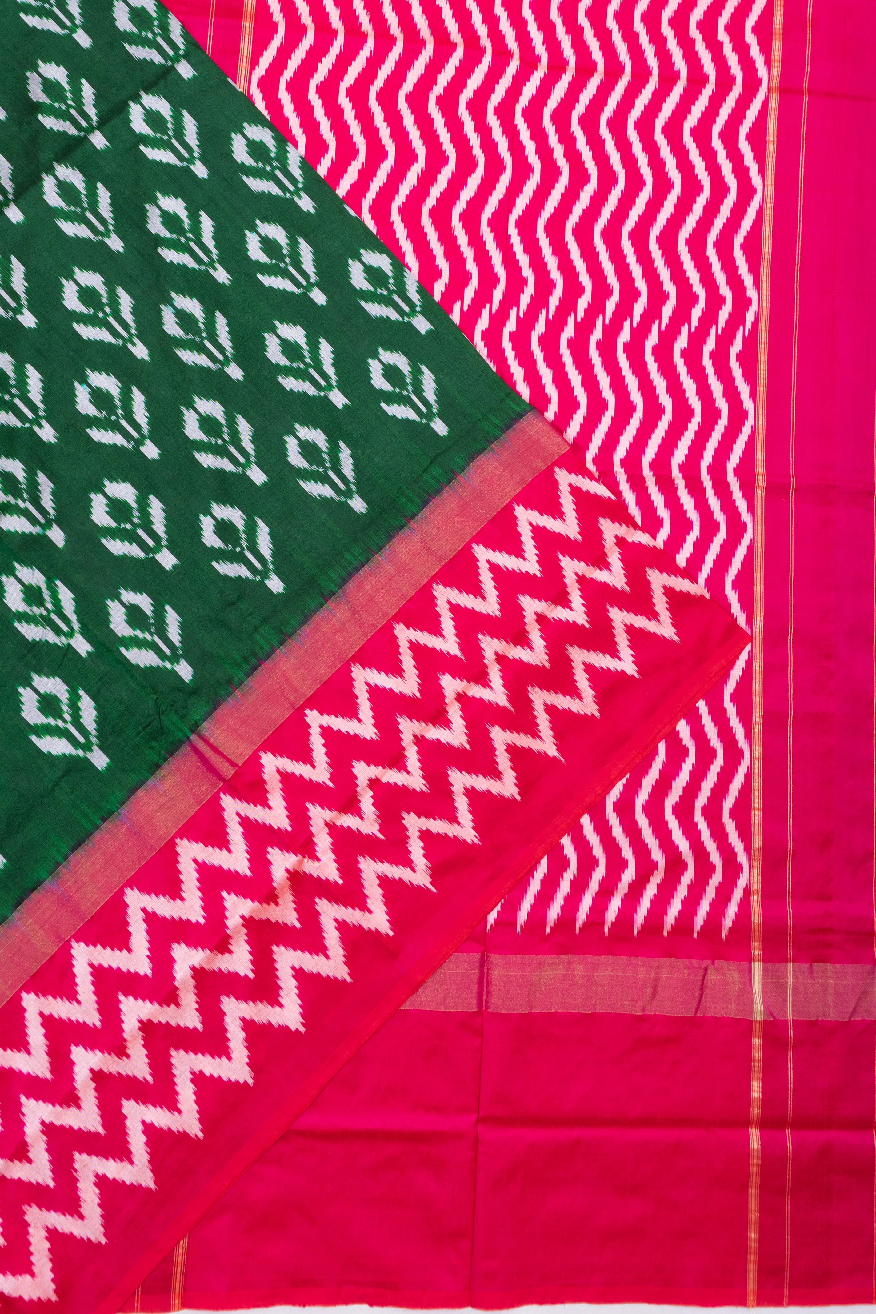 Pochampally Silk Ikat Bottle Green Saree