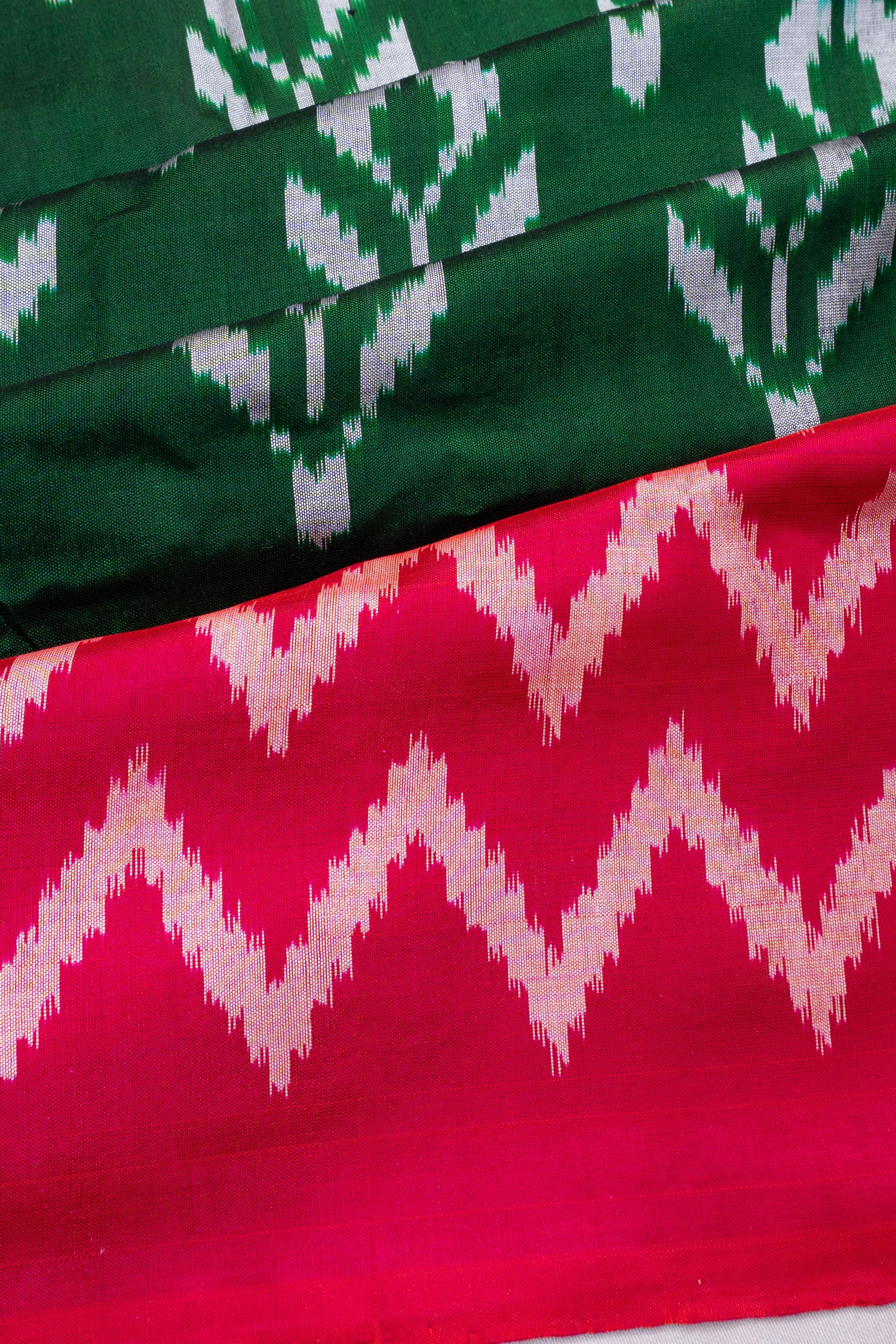 Pochampally Silk Ikat Bottle Green Saree