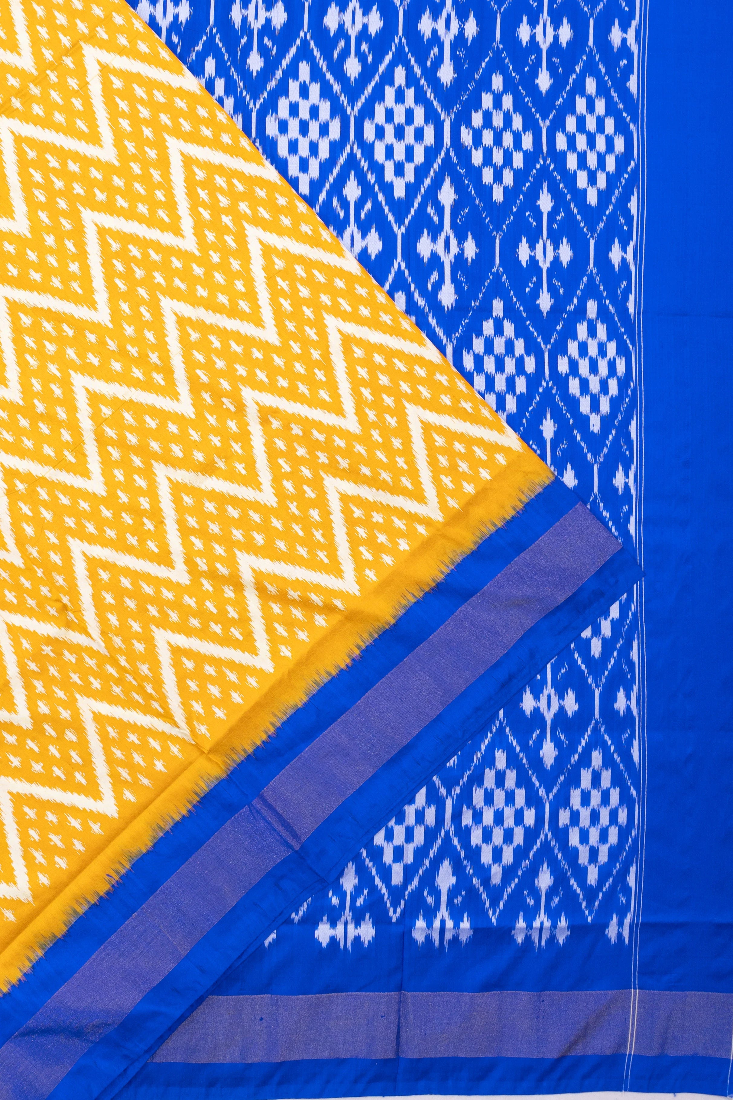 Pochampally Silk Ikat Chevron Lines Yellow Saree