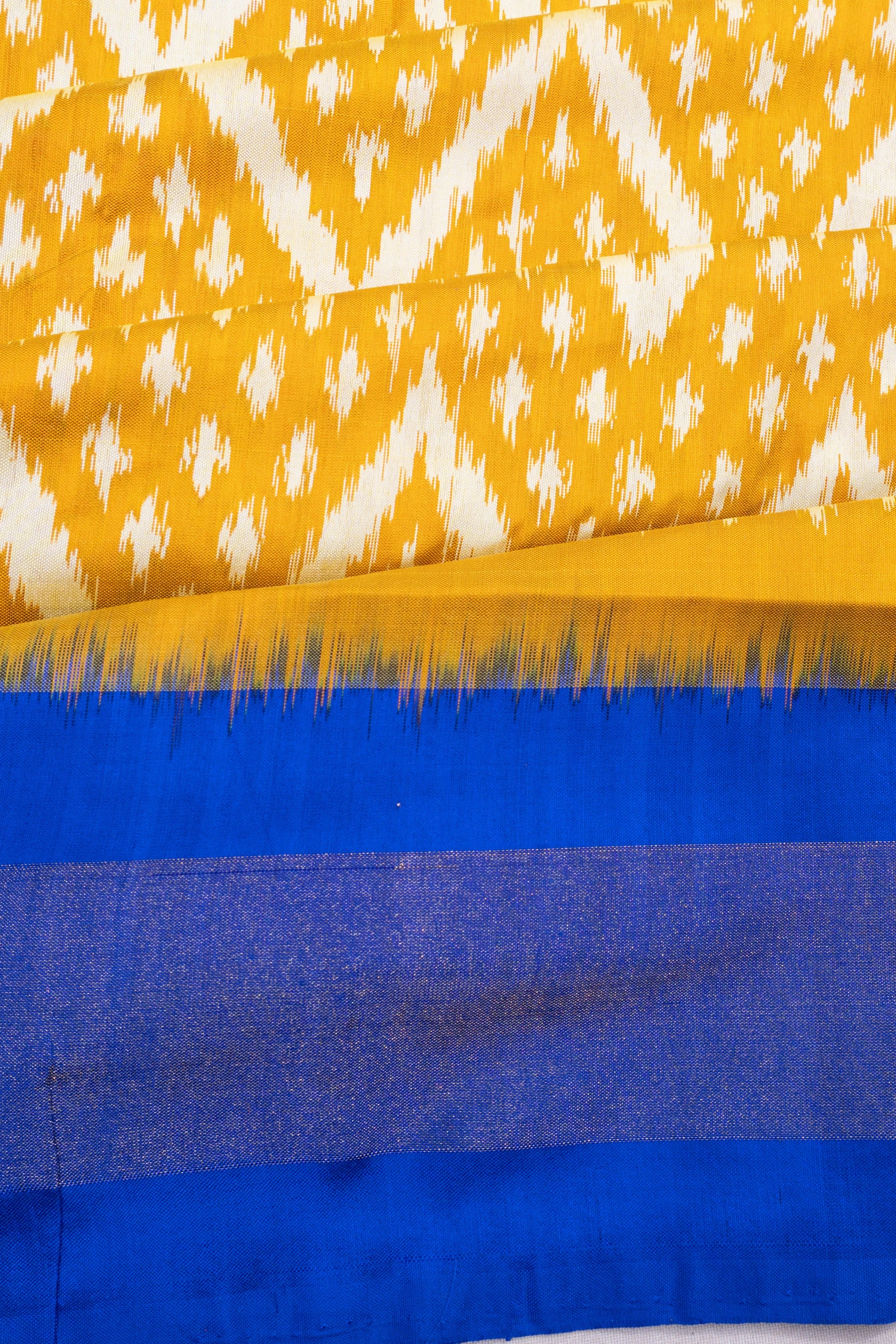 Pochampally Silk Ikat Chevron Lines Yellow Saree
