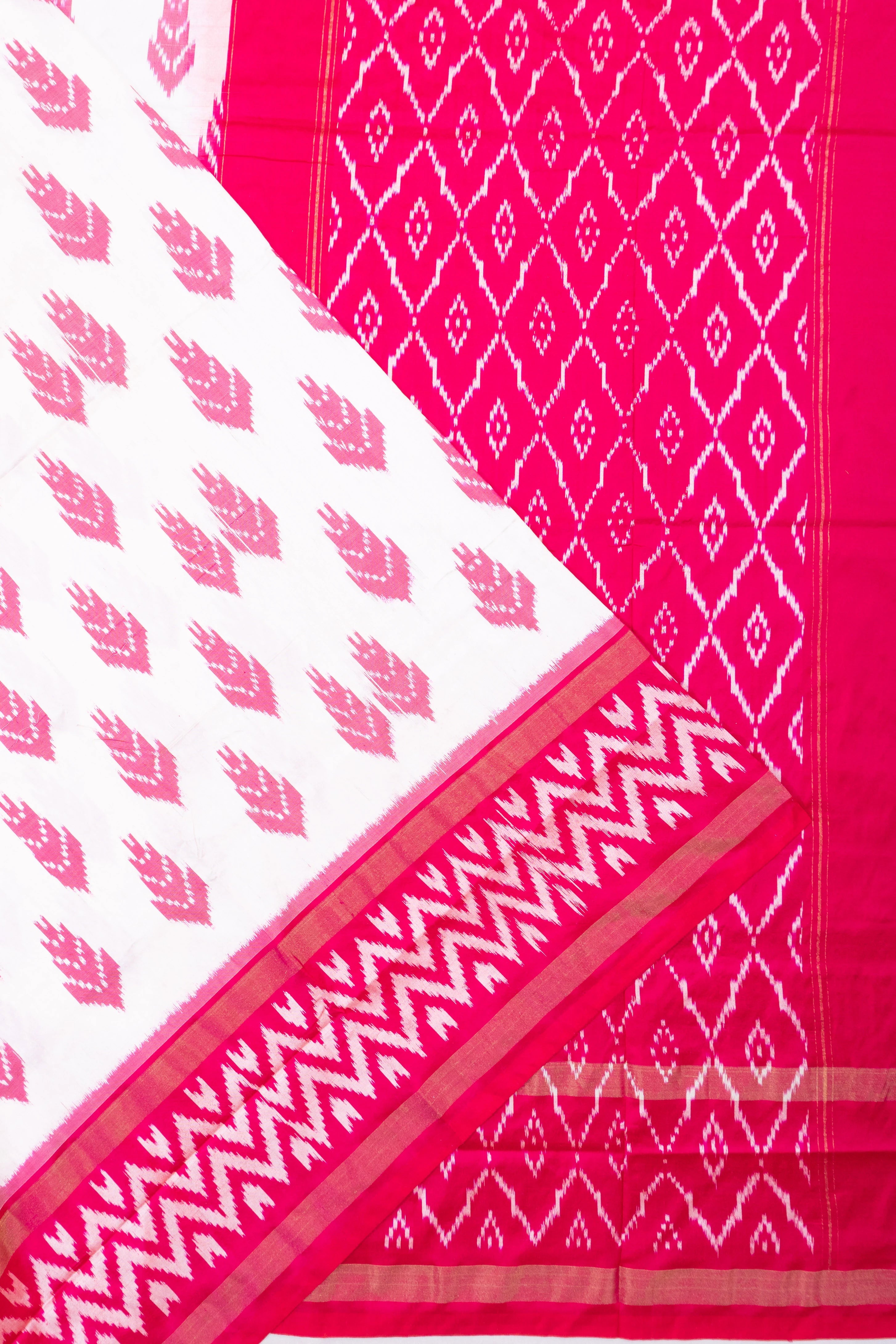 Pochampally Silk Ikat White Saree