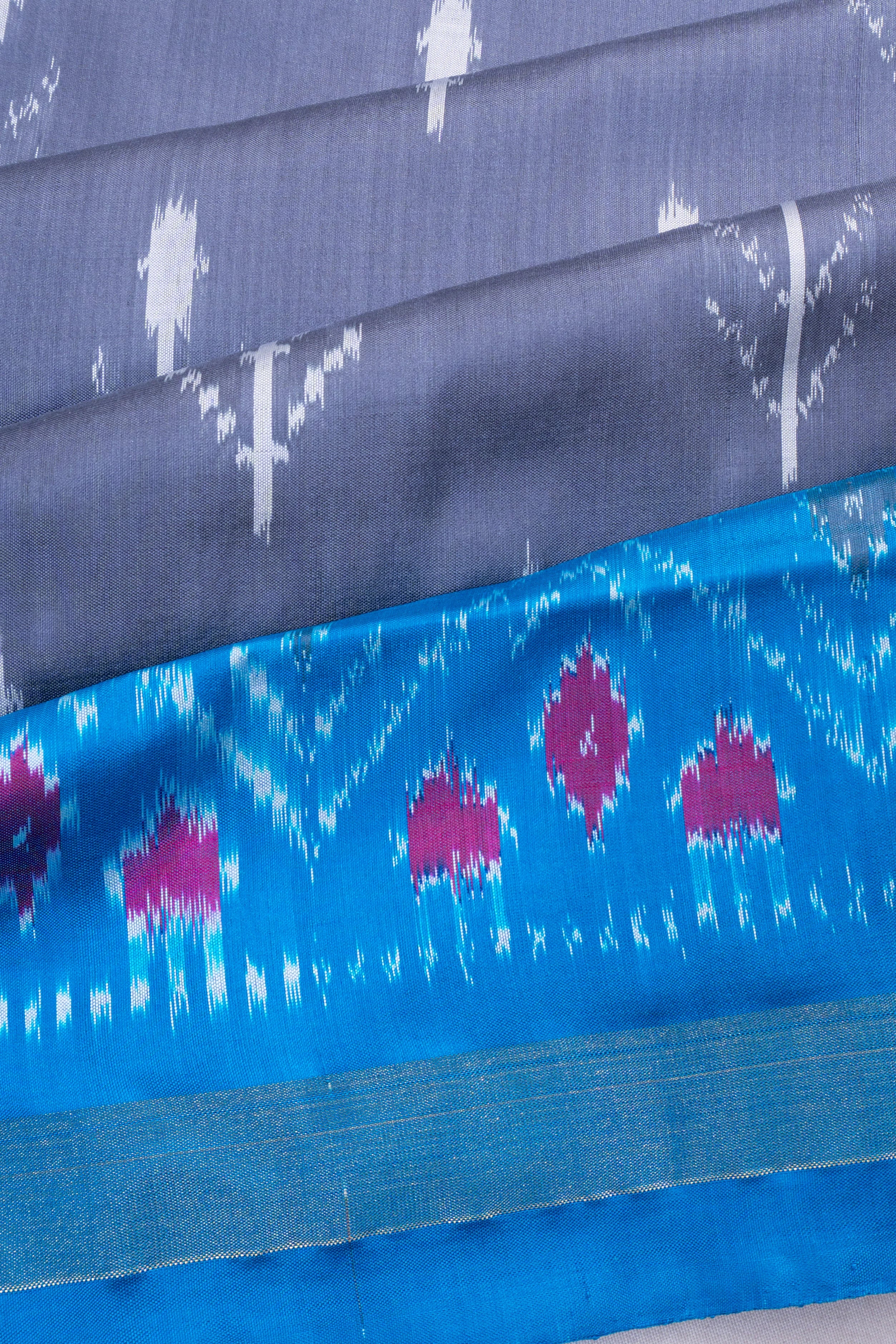 Pochampally Silk Ikat Grey Saree