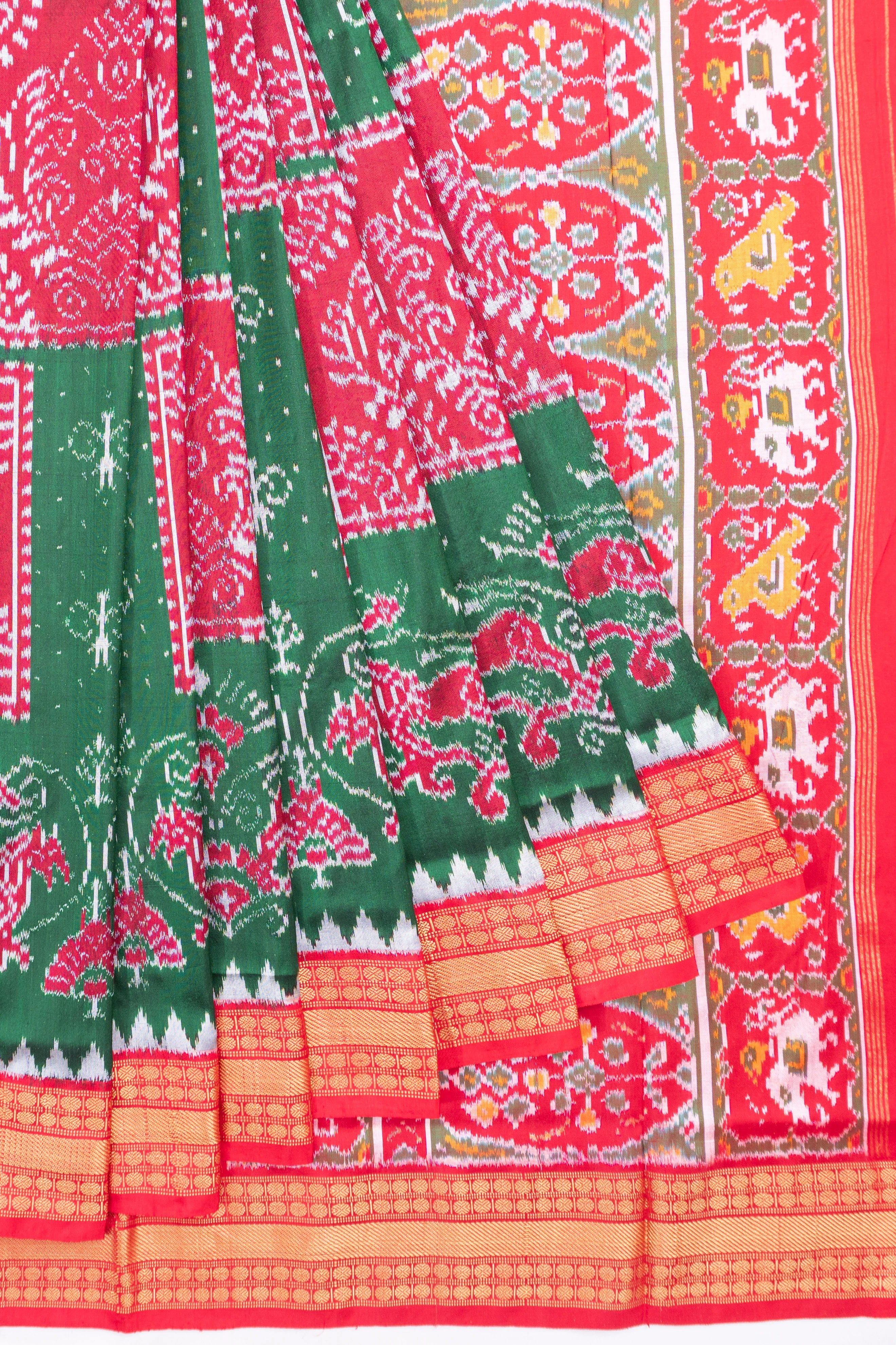 Kanchipuram Silk Ikat Green And Red Saree