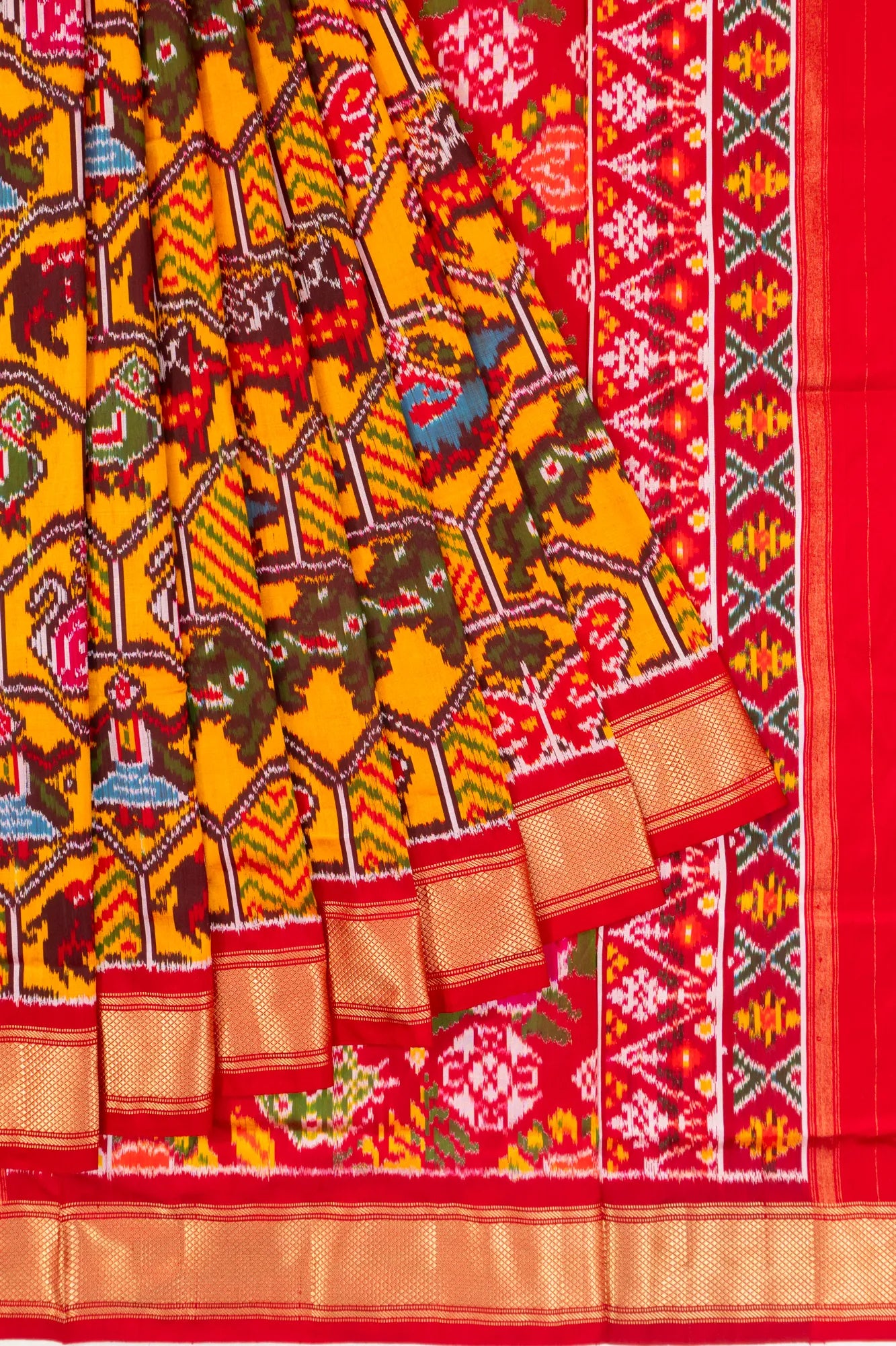 Pochampally Silk Ikat Mustard Yellow Saree